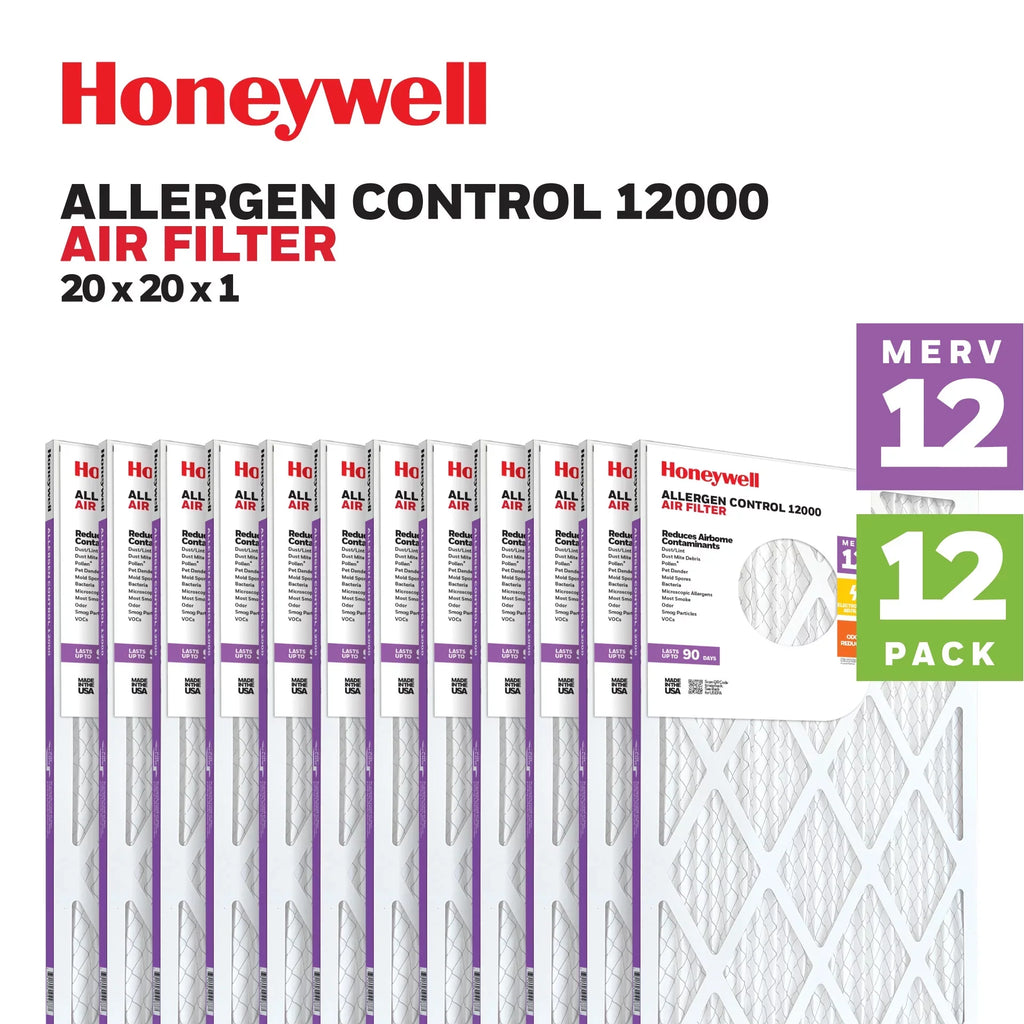 Honeywell 20x20x1 MERV 12 Pleated HVAC Furnace Air Filter -12 Pack