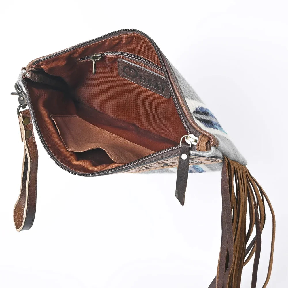 KB OHLAY WRISizeTLET Hand Tooled Upcycled Wool  Genuine Leather women bag western handbag purse