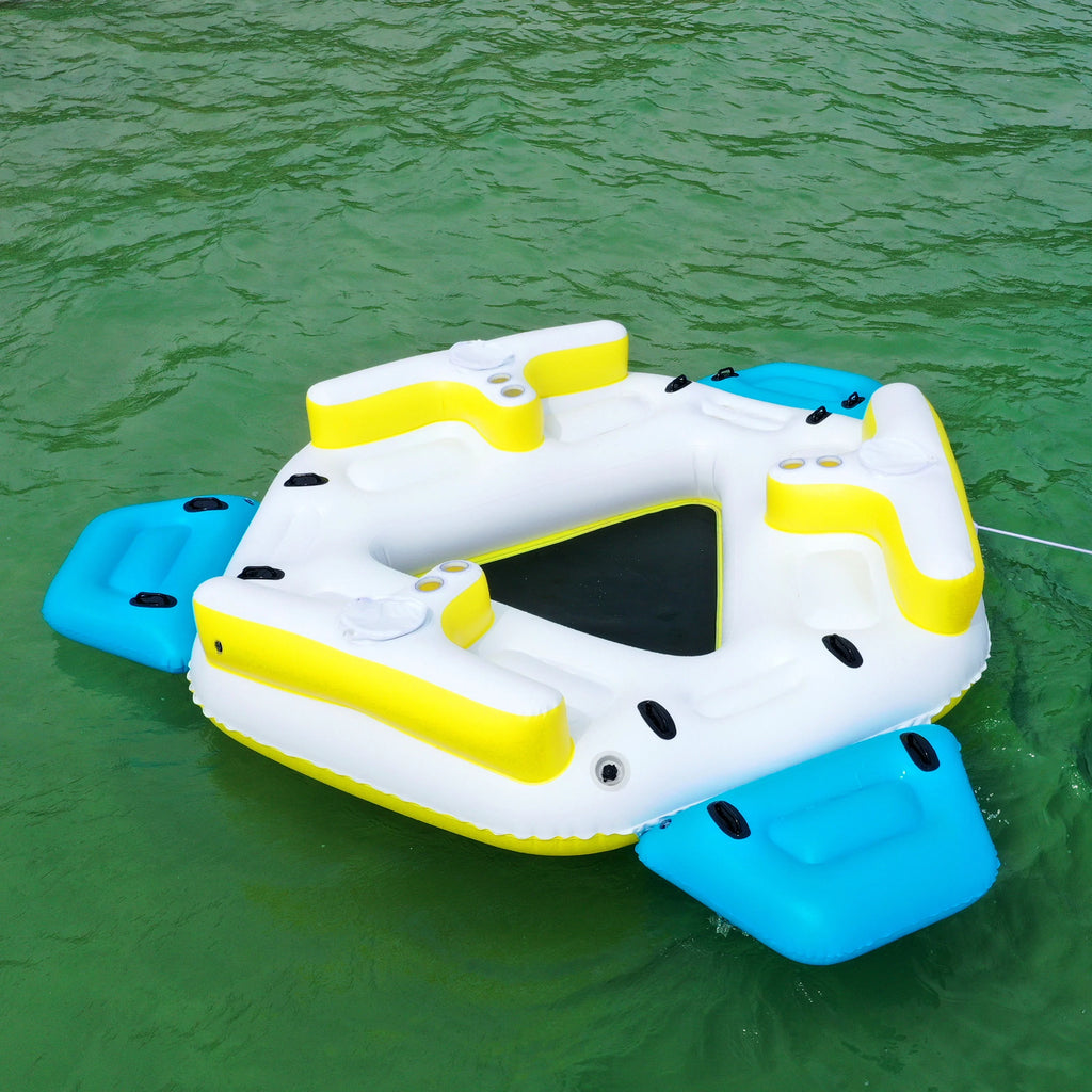 ALEKO IFI6P Inflatable Floating Island Rest Raft with Cup Holders and Coolers - 6 Person