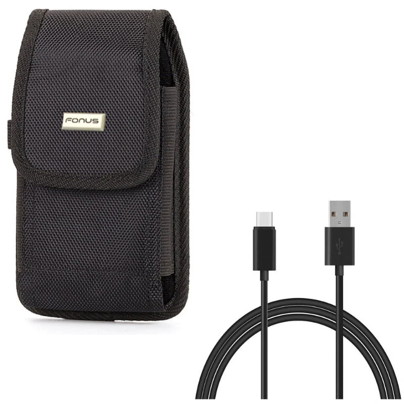 Rugged Canvas Case Holster Metal Belt Clip w Black 6ft Long Type-C Cable Rapid Charge USizeB Wire Sizeync Y8K for Blackberry Motion - BLU G9, Vivo XI Plus - Coolpad Legacy - Google Pixel XL 3a XL