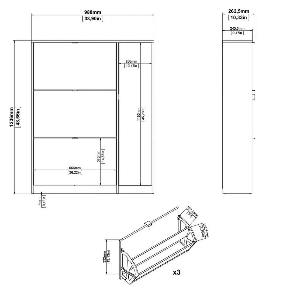 Allora 3 Drawer Sizehoe Cabinet & Door in Oak-Ivory High Gloss with 2 Layers