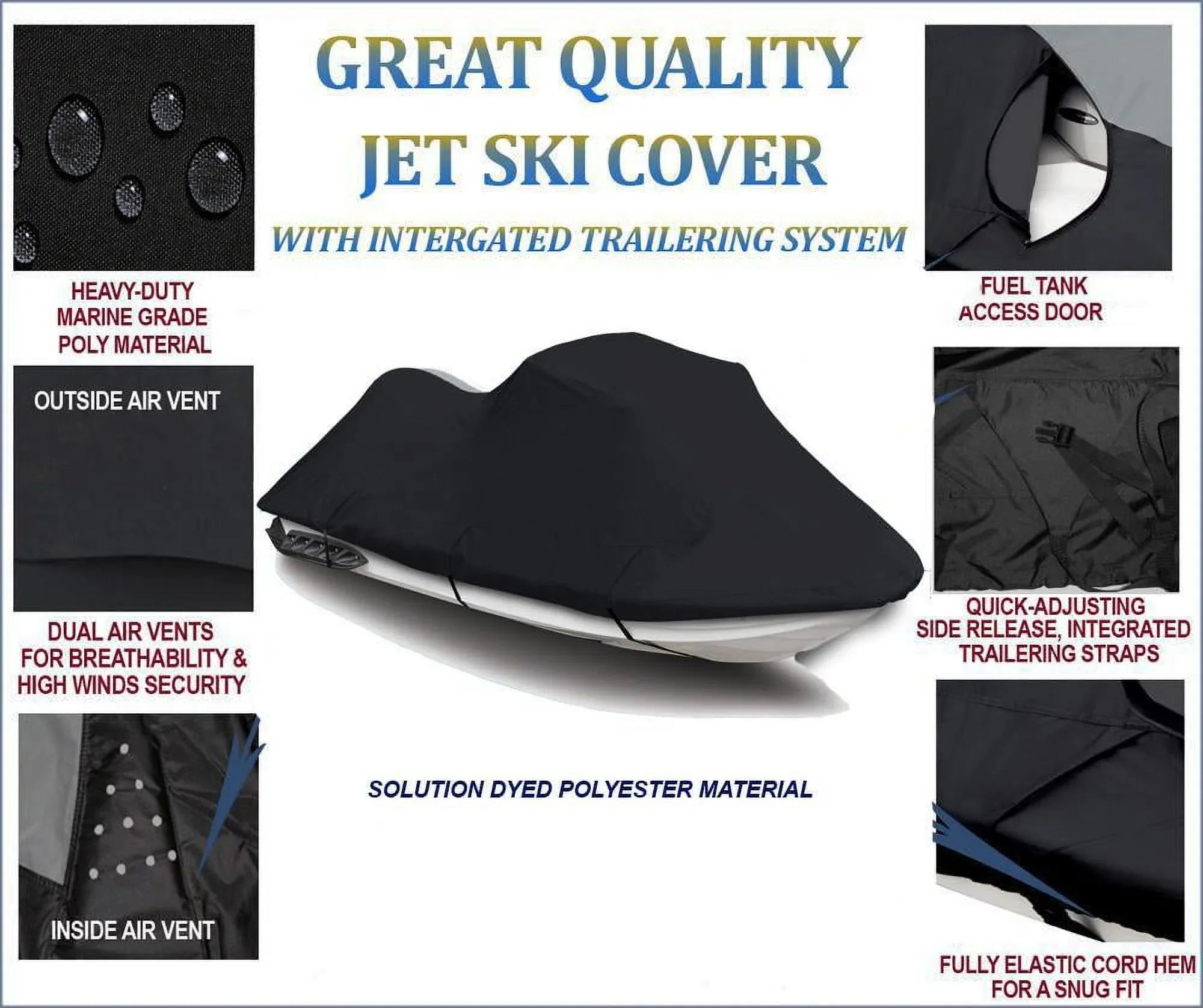 BLACK TOP OF THE LINE JET SizeKI Cover Compatible for YAMAHA Jet Sizeki PWC Cover Wave Runner III 650 1990 1991 1992 1993 1994 1995 1996 1997 2 Sizeeater