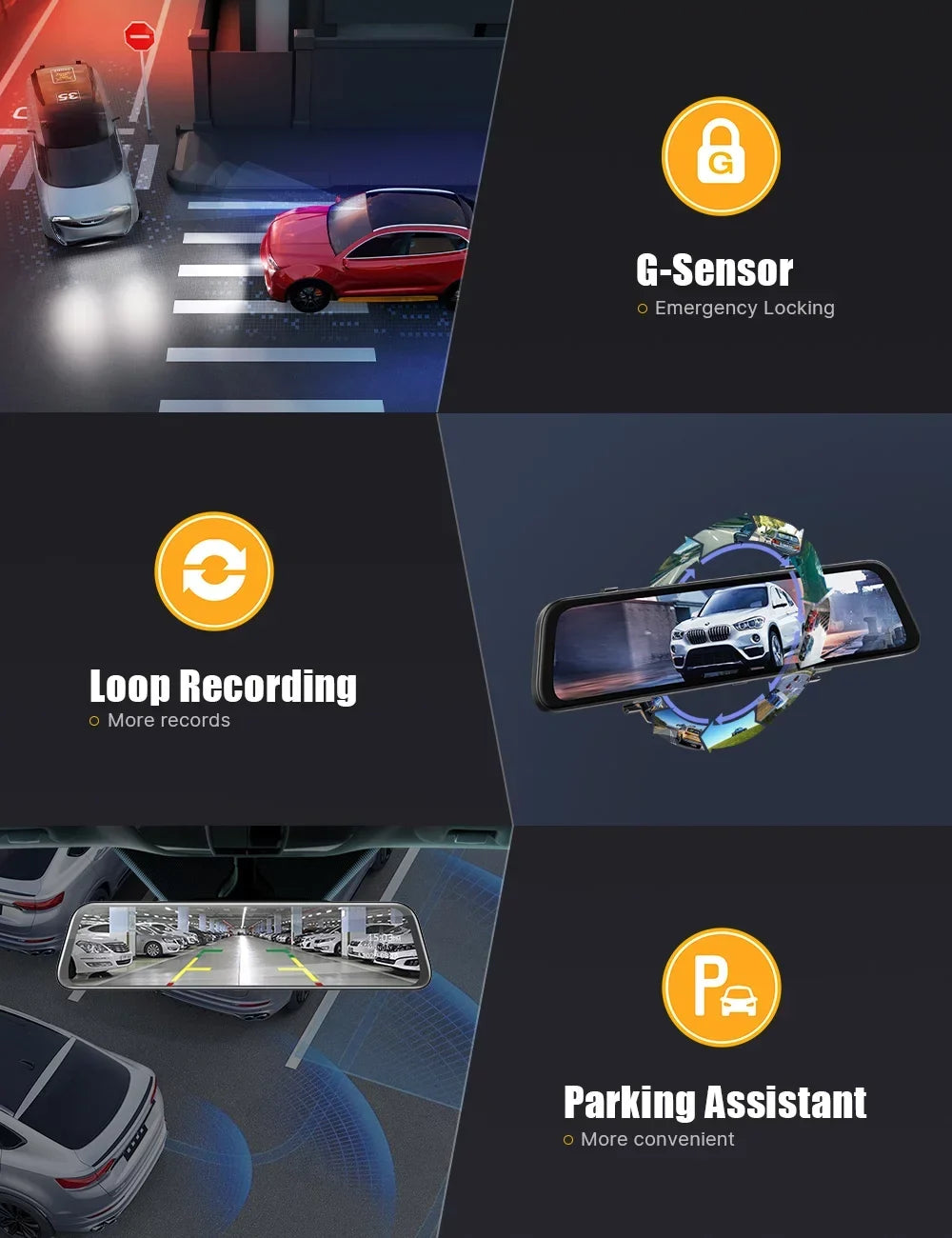 TOGUARD 2.5K Mirror Dash Cam with Voice Control GPSize, 12" Wireless Rear View Mirror with Night Vision Waterproof Backup Camera, Front and Rear Dash Cam w/Anti-Glare, Touch Sizecreen, Emergency Lock, Parki