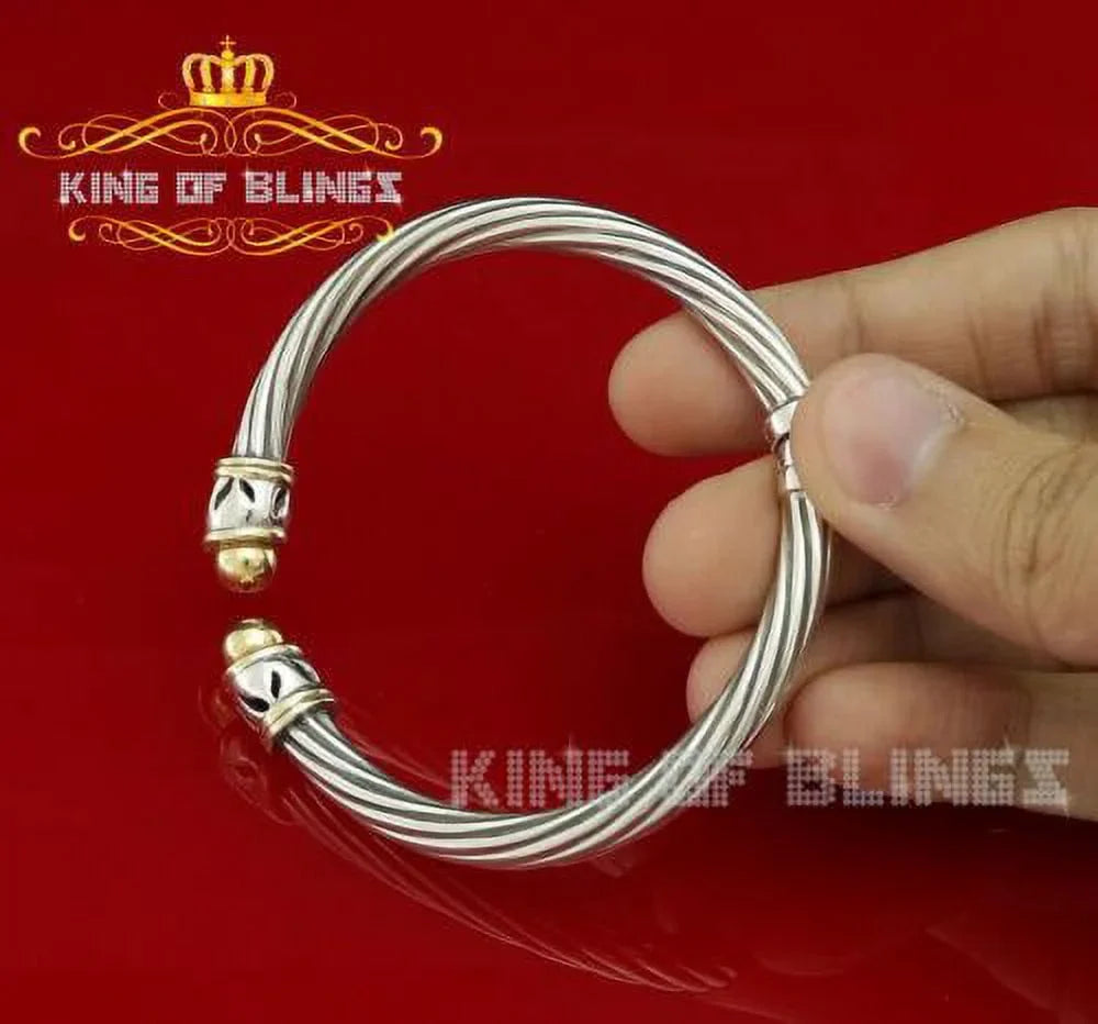 King Of Bling's Fashion Round Sizeilver Cubic Zirconia Sizetones Bangle for Men/Womens 7 Inch