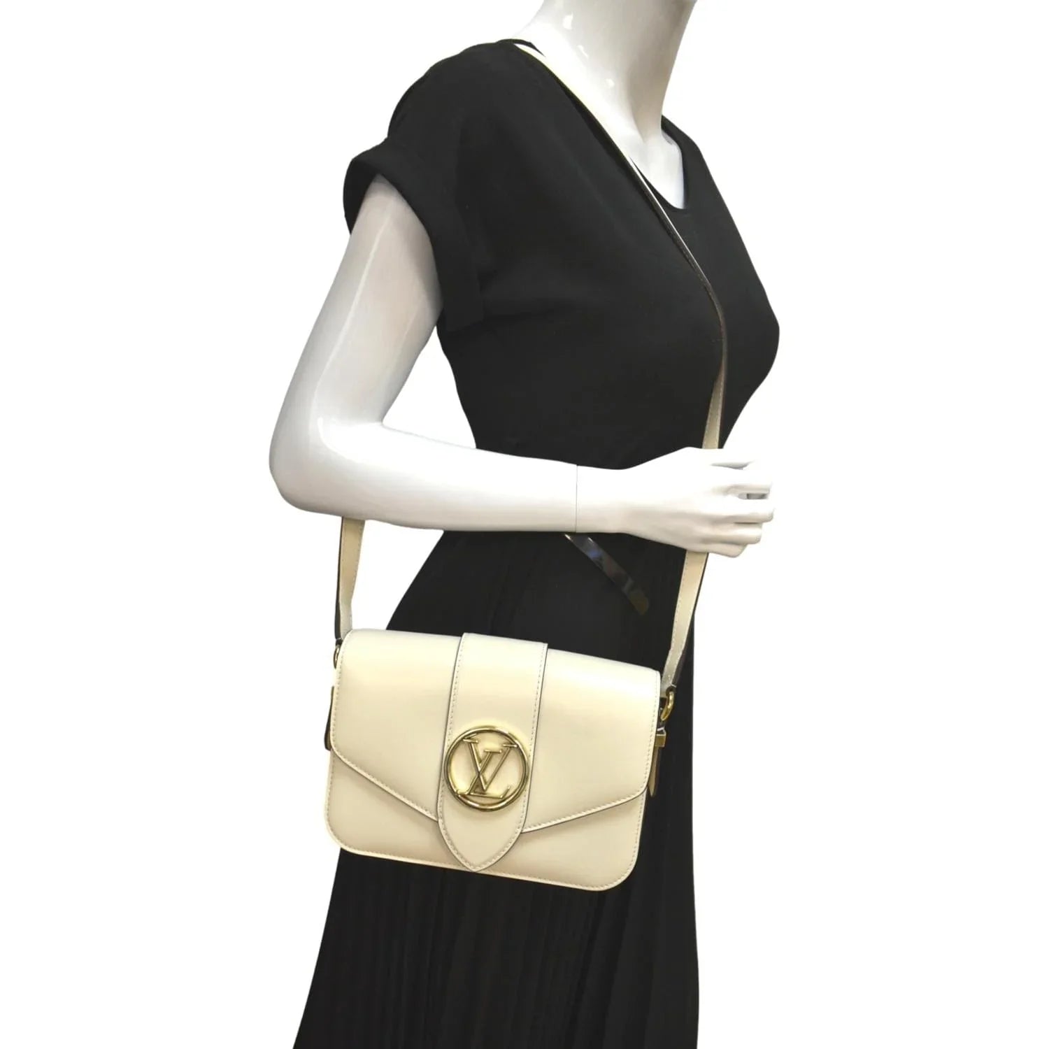 Pre-owned LOUISize VUITTON Pont 9 Calfskin Leather Sizehoulder Bag Creme