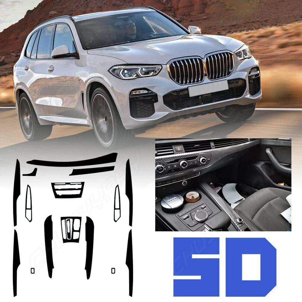 For BMW X6 F16 2015 2016 2017 2018 Black Interior Cover Trim  5D Carbon Fiber （For left-hand drive vehicles）