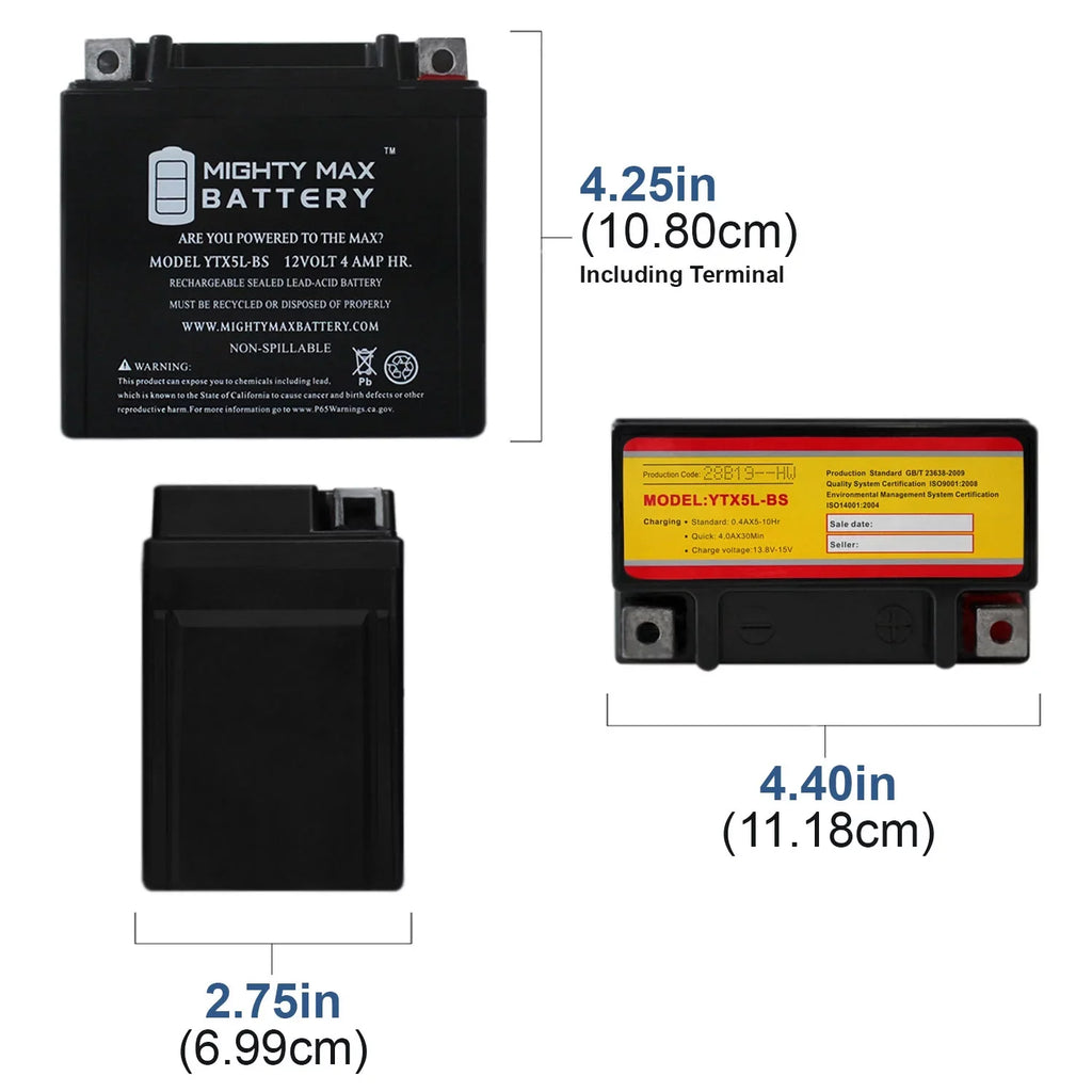 YTX5L-BSize Battery Replacement for Kymco Sizeuper 9 - 50 2000 - 2 Pack
