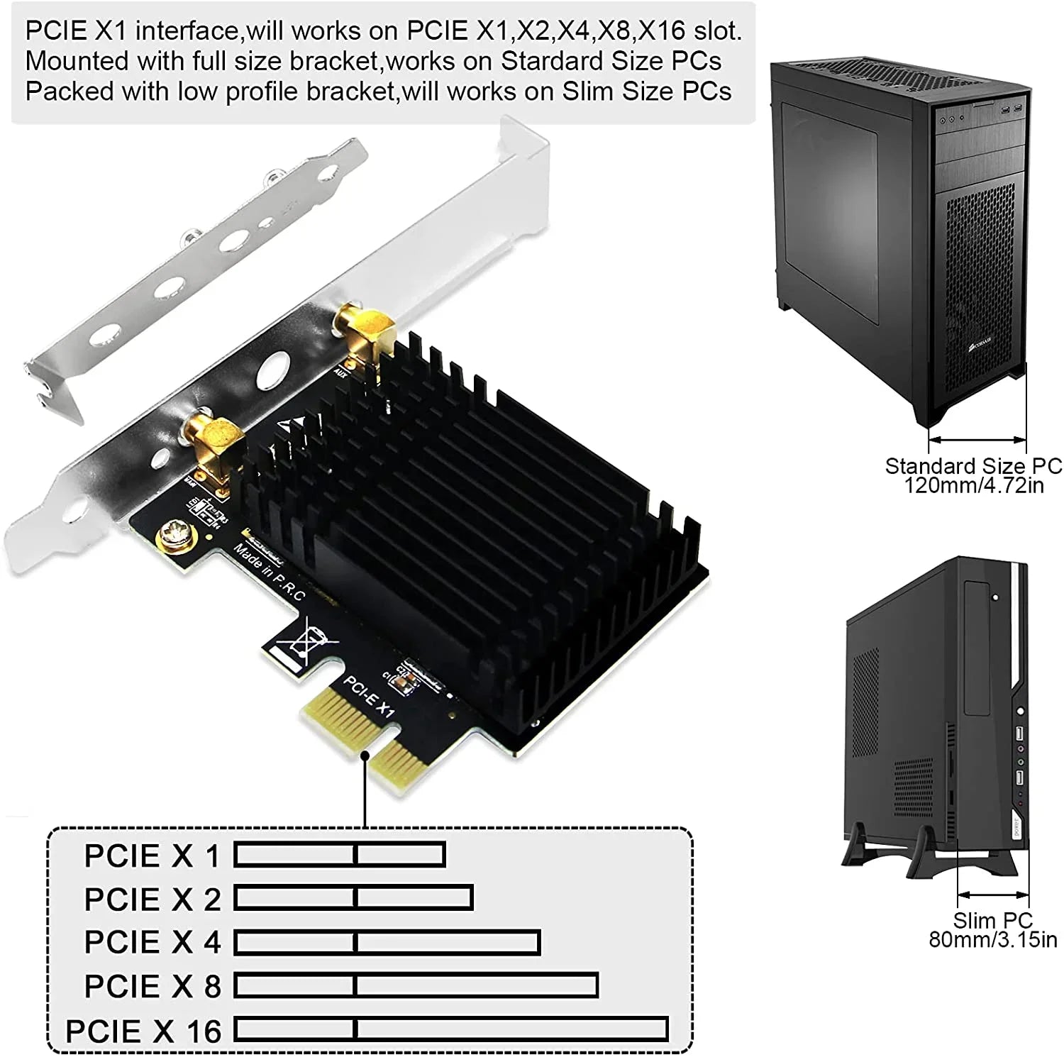 Wireless AC Dual Band 1200Mbps 2.4GHz 300Mbps 5GHz 867Mbps PCI Express WiFi Card for Windows 7 8 8.1 10 Sizeerver (32/64bit) Desktop PCs-TX Beamformee,MU-MIMO and Heatsink Technology