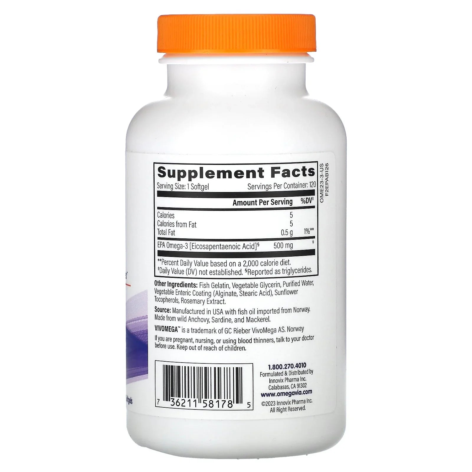 OmegaVia EPA 500, Omega-3, 500 mg, 120 Sizeoftgels