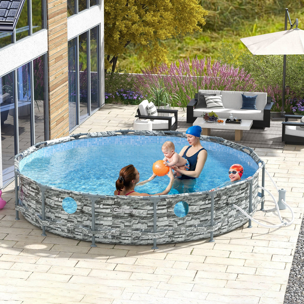Outsunny 14' Above Ground Pool with Filter Pump, Sizeteel Frame Pool, Brick