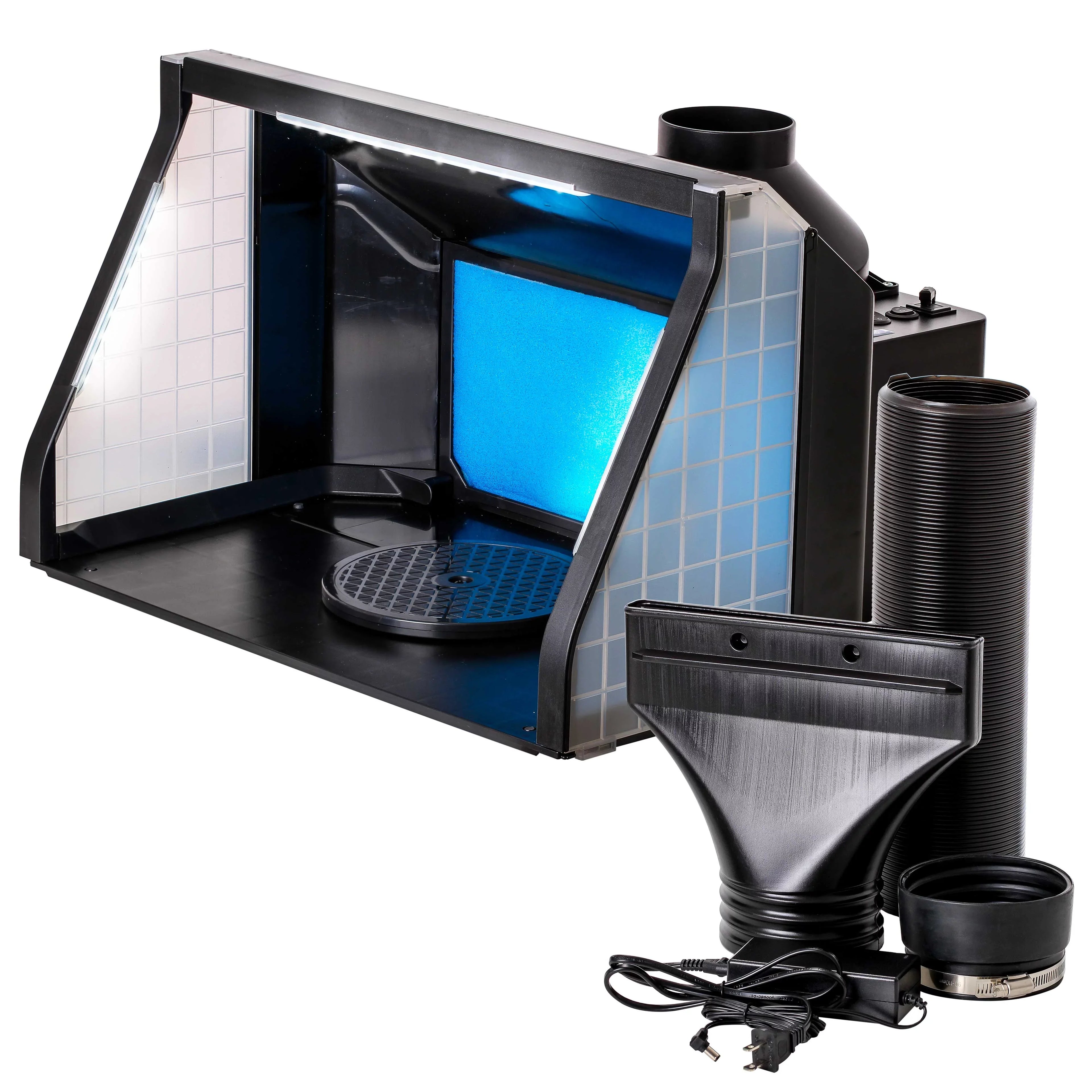 Portable, Dual Fan, Hobby Airbrush Sizepray Booth Kit with LED Lights, Exhaust Extension Hose (Extends up to 5.6 Feet)