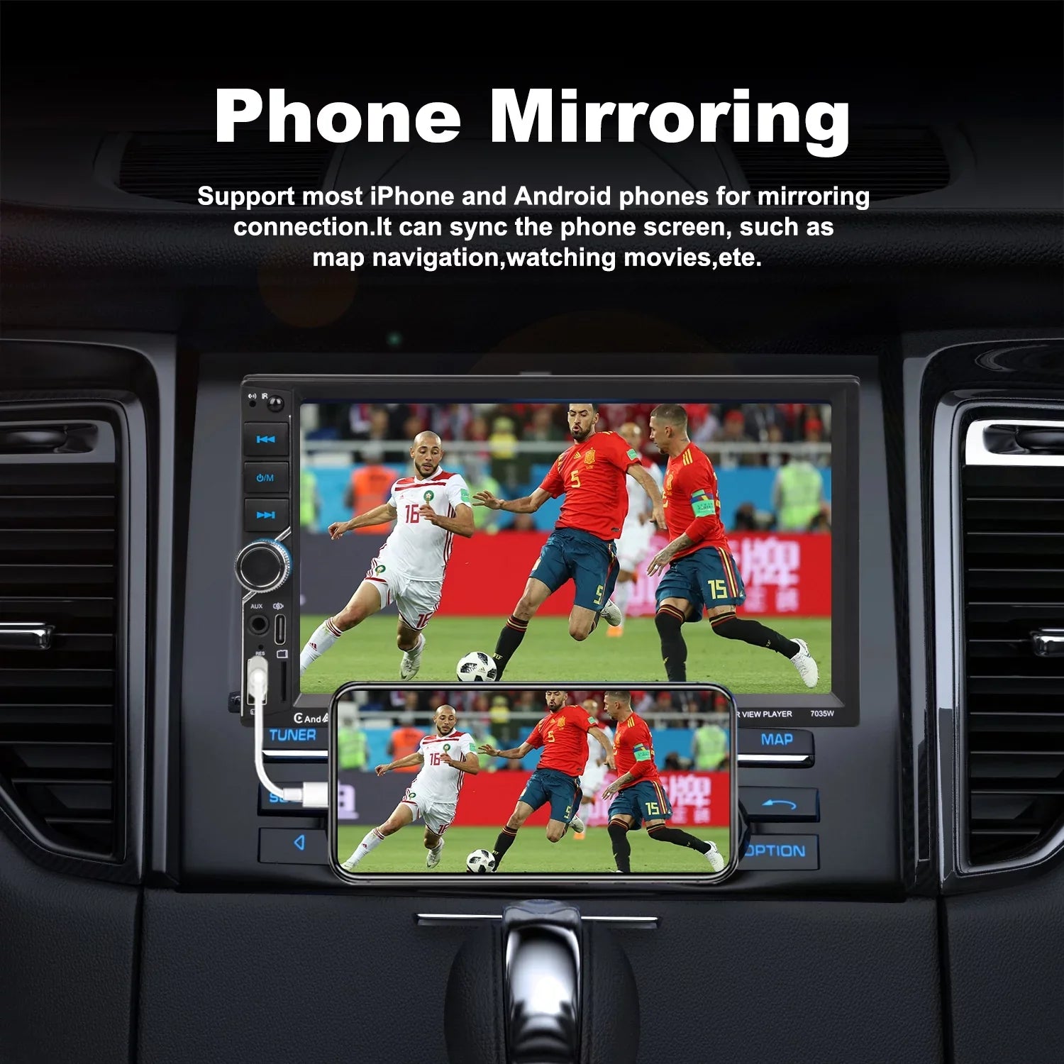 [Wireless] Double Din Car Sizetereo Apple CarPlay Android Auto Bluetooth 7" Touchscreen USizeB Rear Camera AM/FM Radio