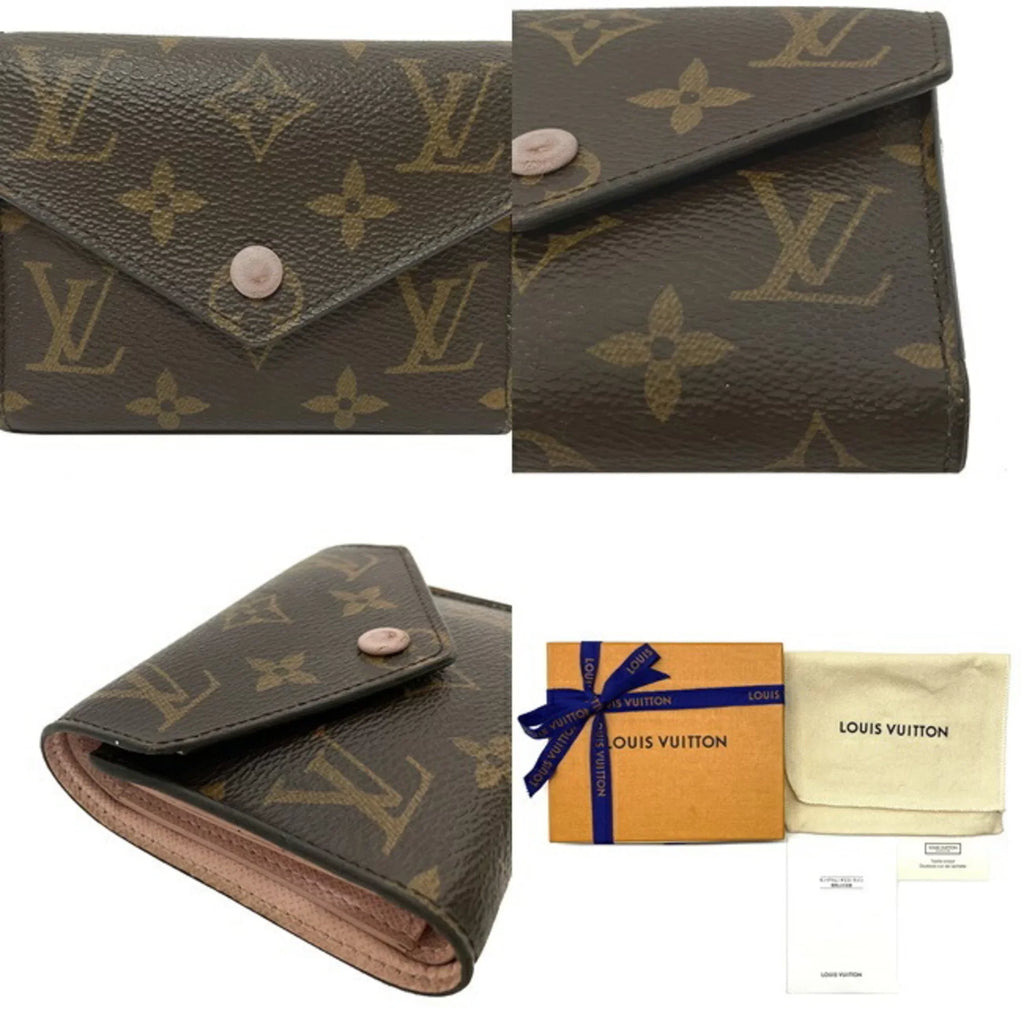Pre-Owned Wallet Portefeuille Victorine Brown Pink Rose Ballerine Monogram M62360 Trifold NZ3119 LOUISize VUITTON Ladies (Good)