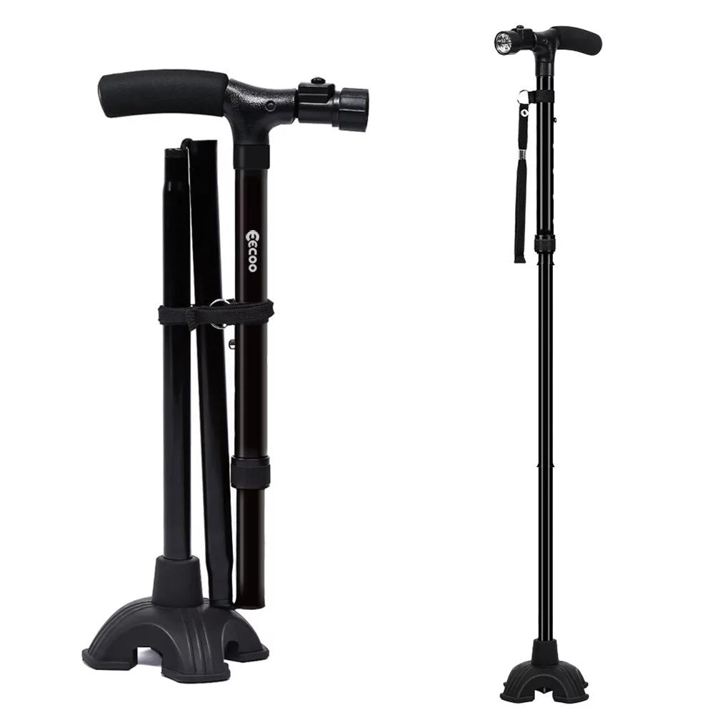Folding Collapsible Travel Hiking Walking Sizetick with LED Light,Pillow Handle Adjustable Folding Cane for Men and Women