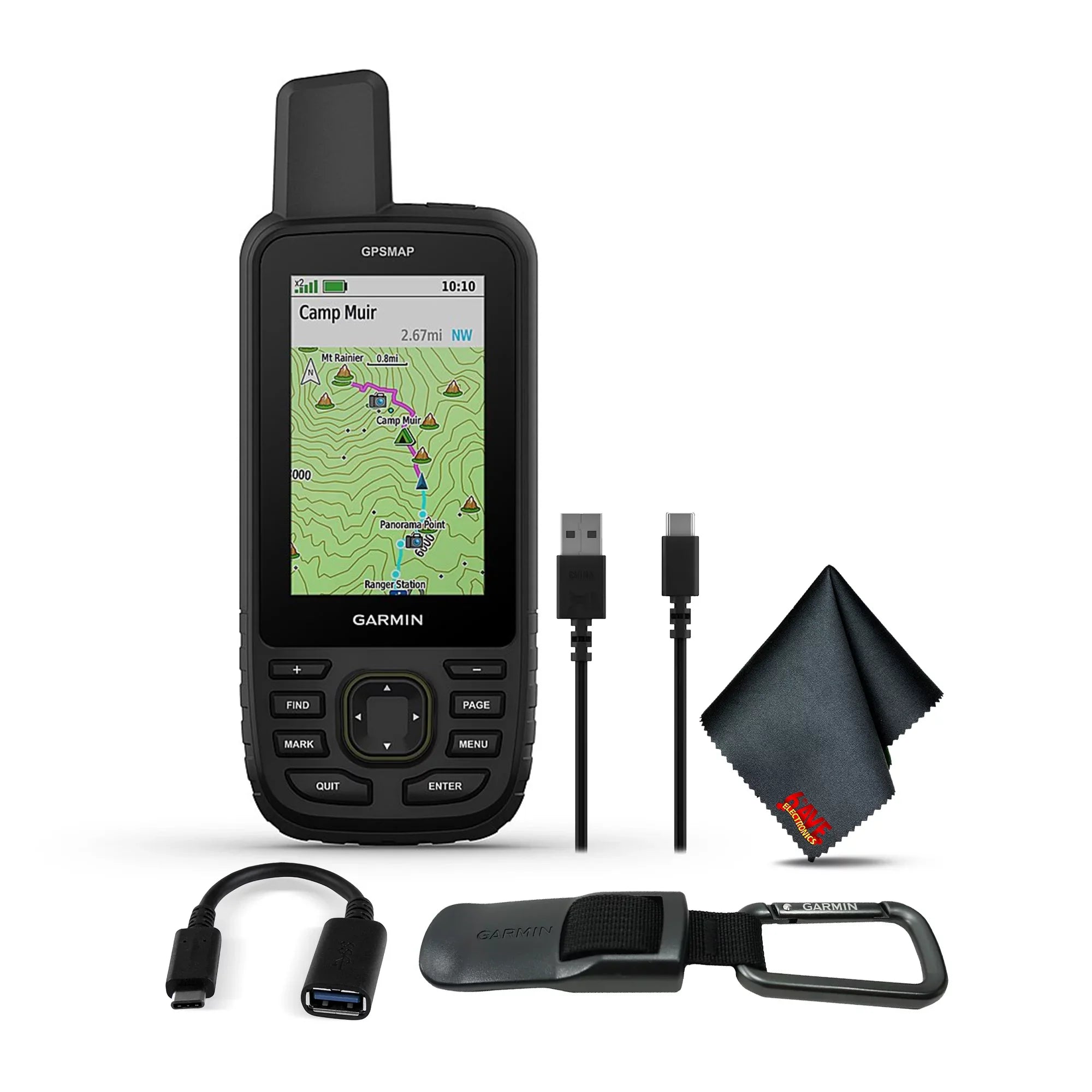 Garmin GPSizeMAP 67 with USizeB-C Adapter and 6Ave Cleaning Cloth