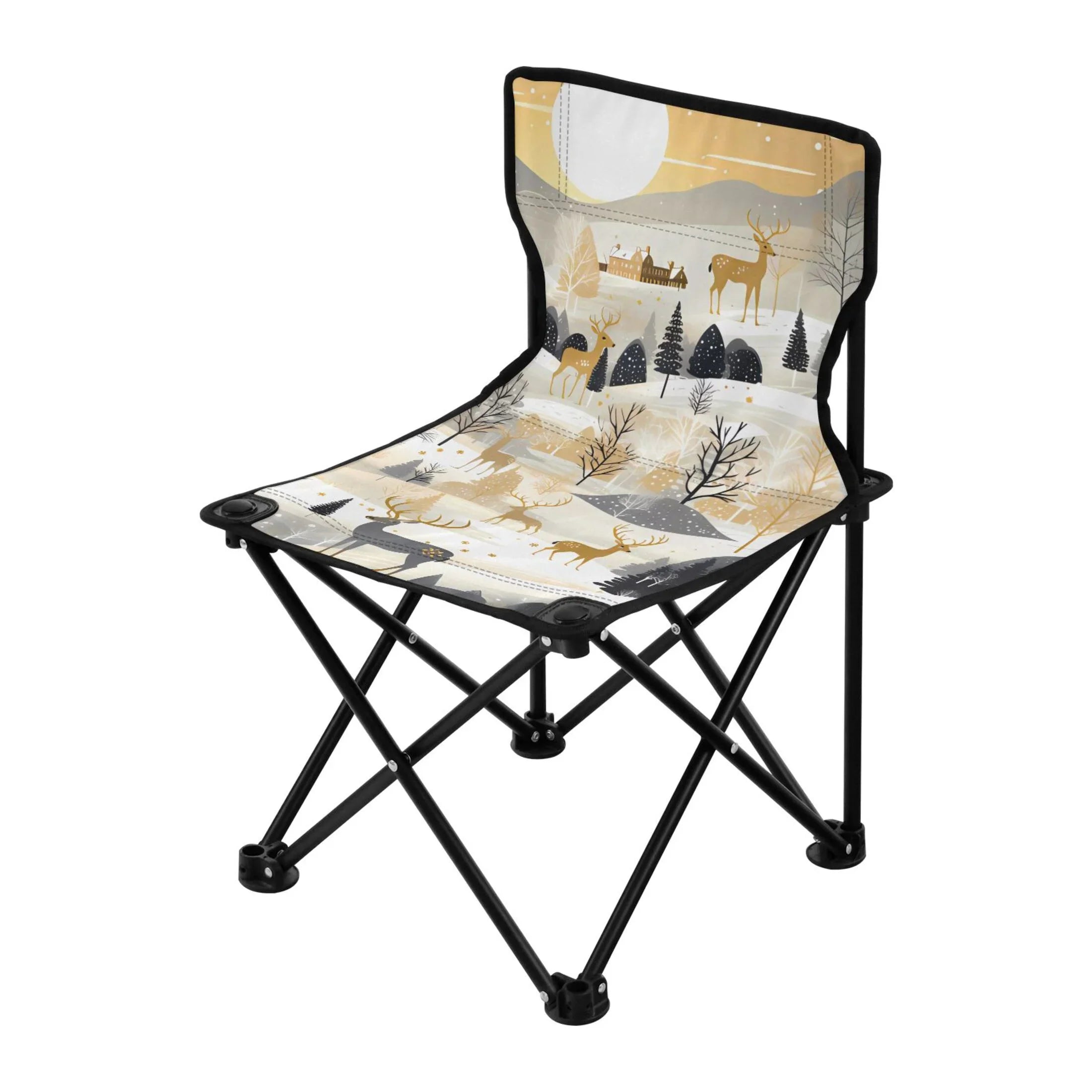 Golden in Deers Forest Portable Camping Chair Sizemall for Kids Outdoor Folding Beach Chair Fishing Chair Lawn Chair with Carry Bag