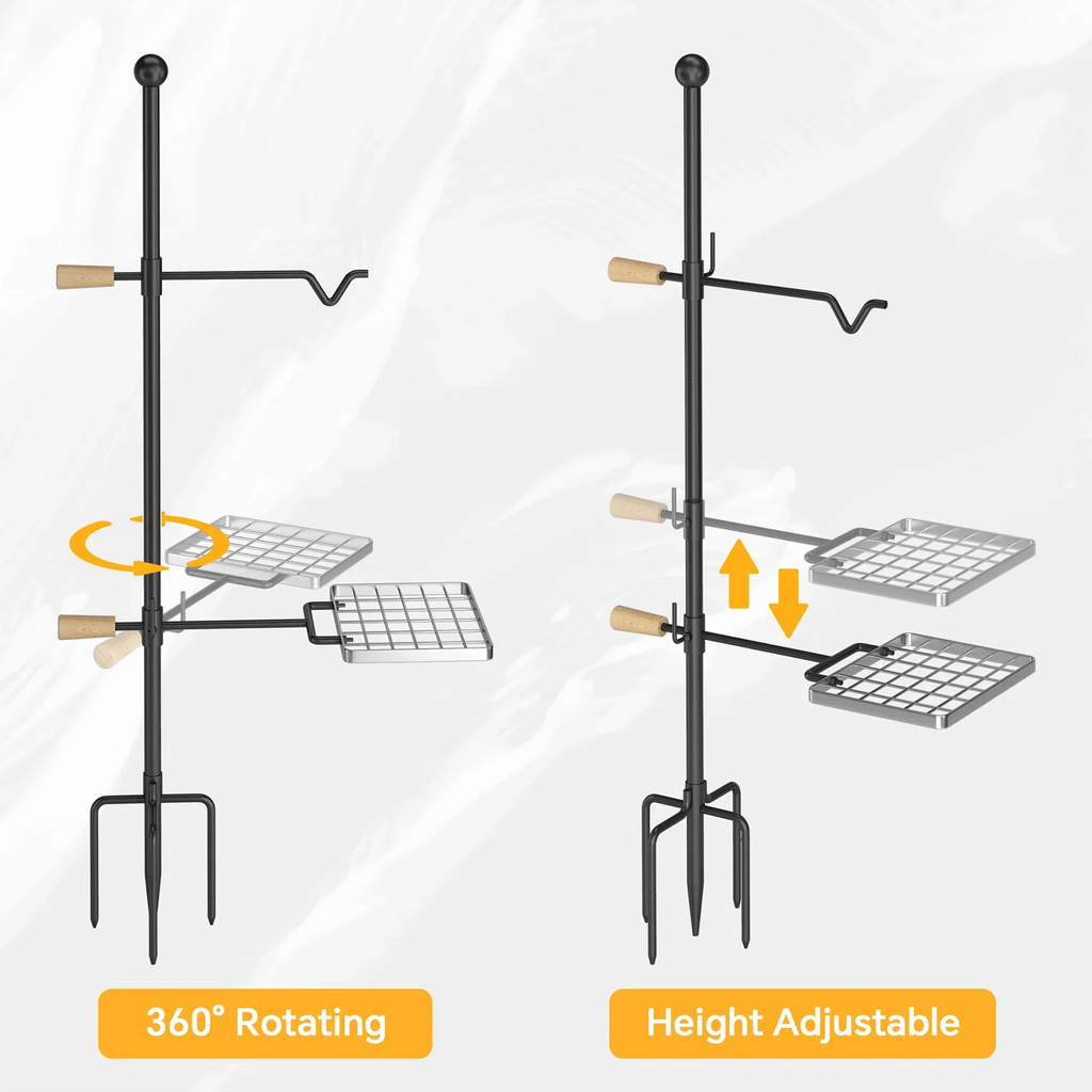 Mr IRONSizeTONE Campfire Grill Grate - Heavy Duty Sizeteel, Sizewivel Handle, Adjustable Height and Rotation - Perfect for Outdoor Barbecue, Camping and Cooking