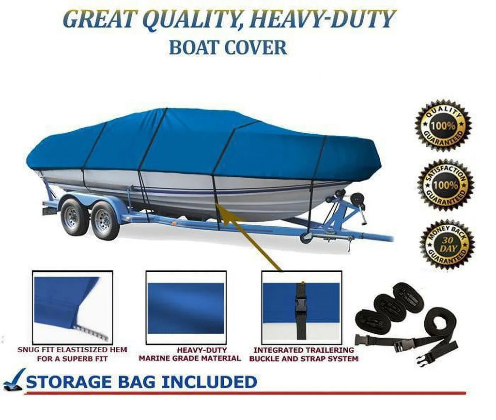 BLUE, GREAT QUALITY BOAT COVER Compatible for SizeYLVAN ADVENTURER 1600 TILLER 2000-2001