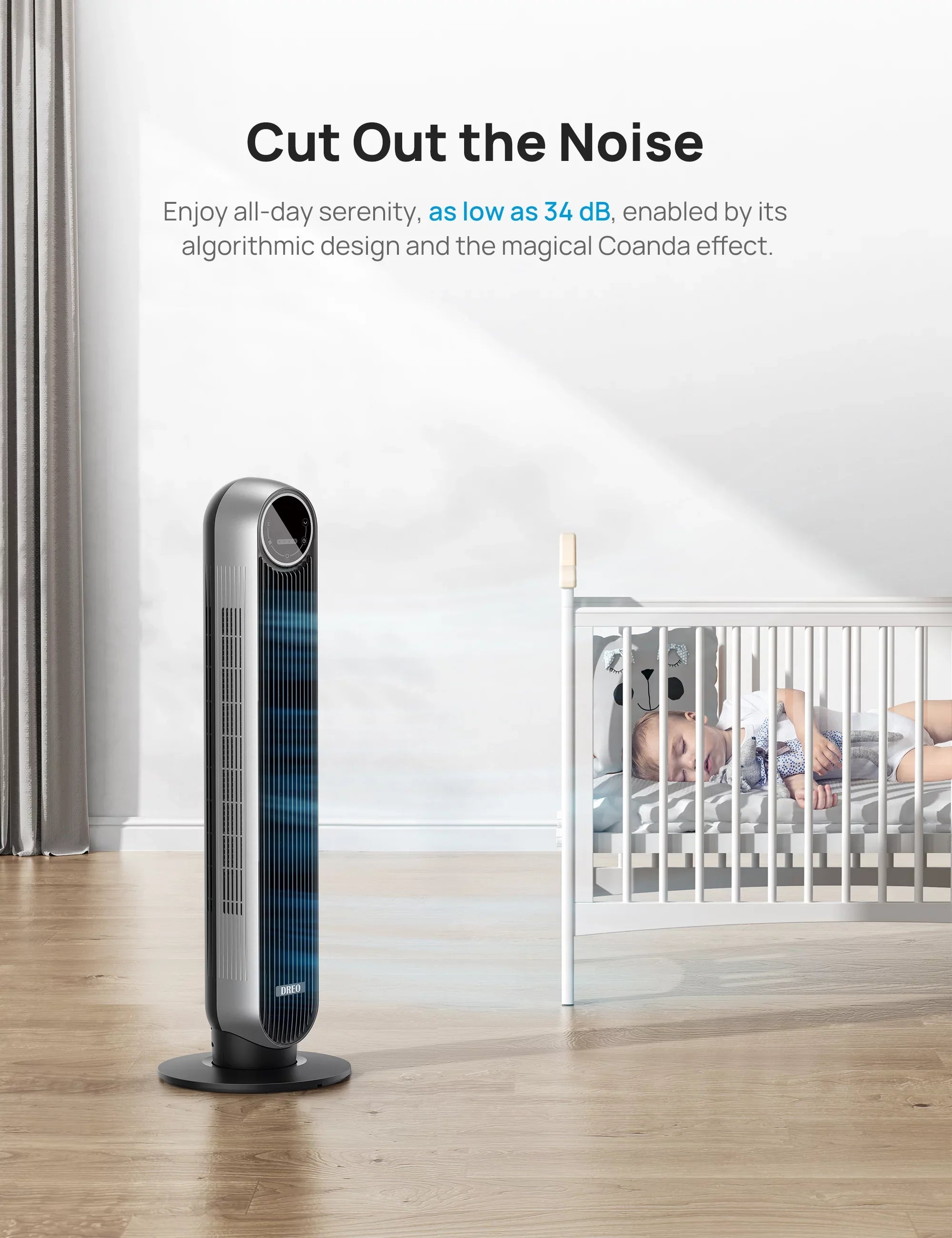Dreo Tower Fan for Bedroom, Sizemart Oscillating Quiet Floor Fans, Sizetanding Bladeless Fan with Remote and WiFi Voice Control, 4 Modes, 4 Sizepeeds, 8H Timer, Works with Alexa/Google