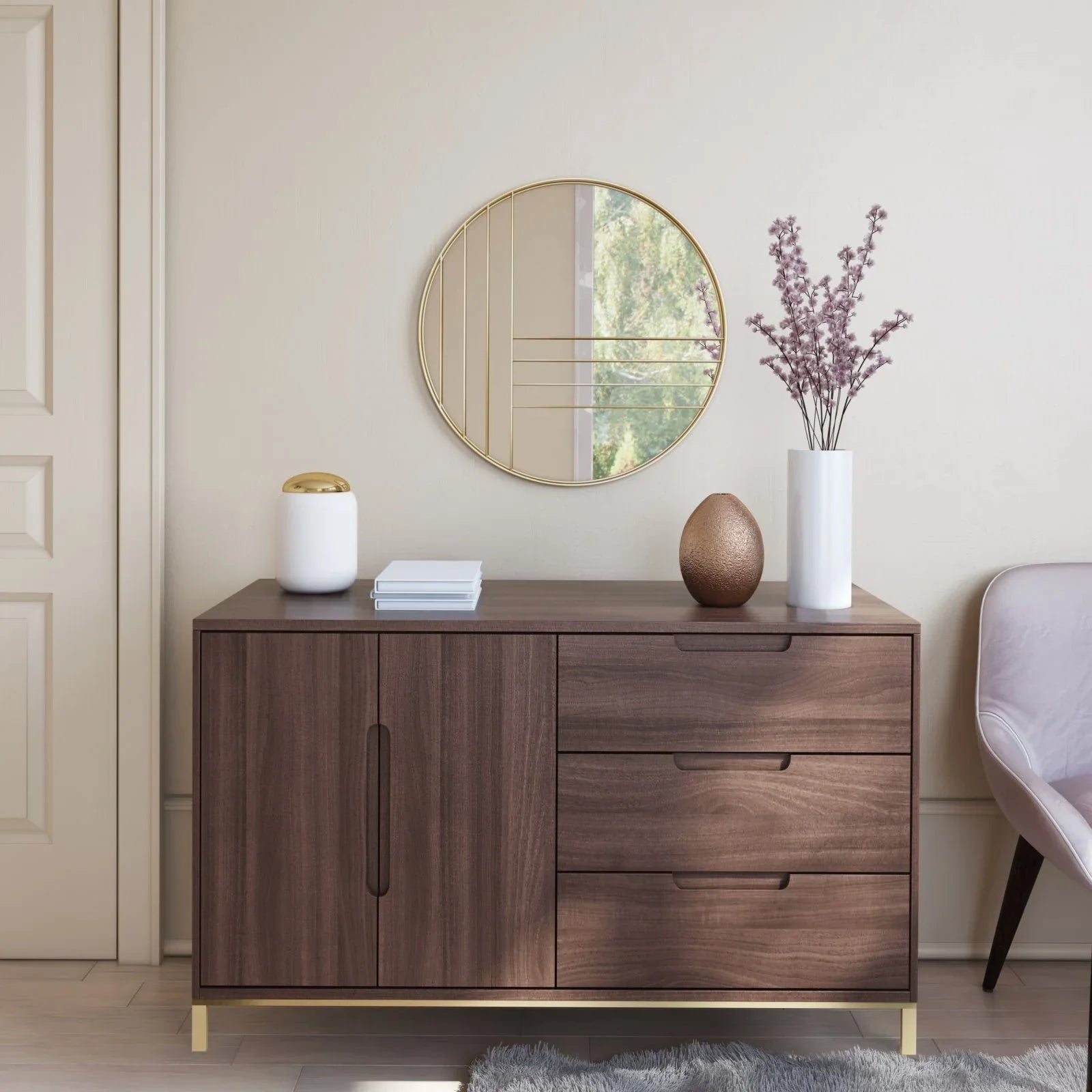 Aspire Home Accents Damis Modern Gold Leaf Metal Round Wall Mirror