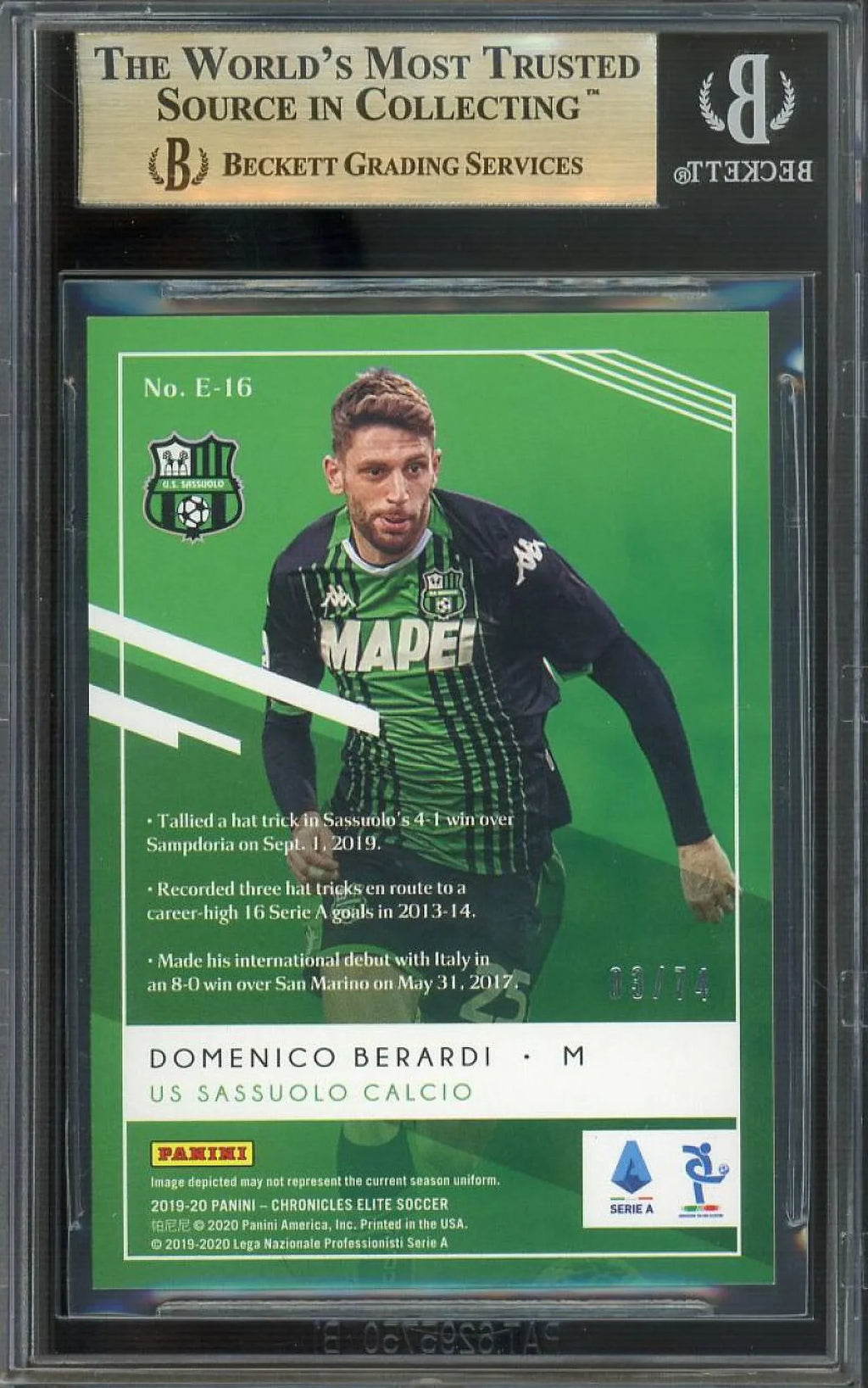 Domenico Berardi RC 2019-20 Panini Chronicles Elite Aspirations 03/74  #E16 BGSize 9.5