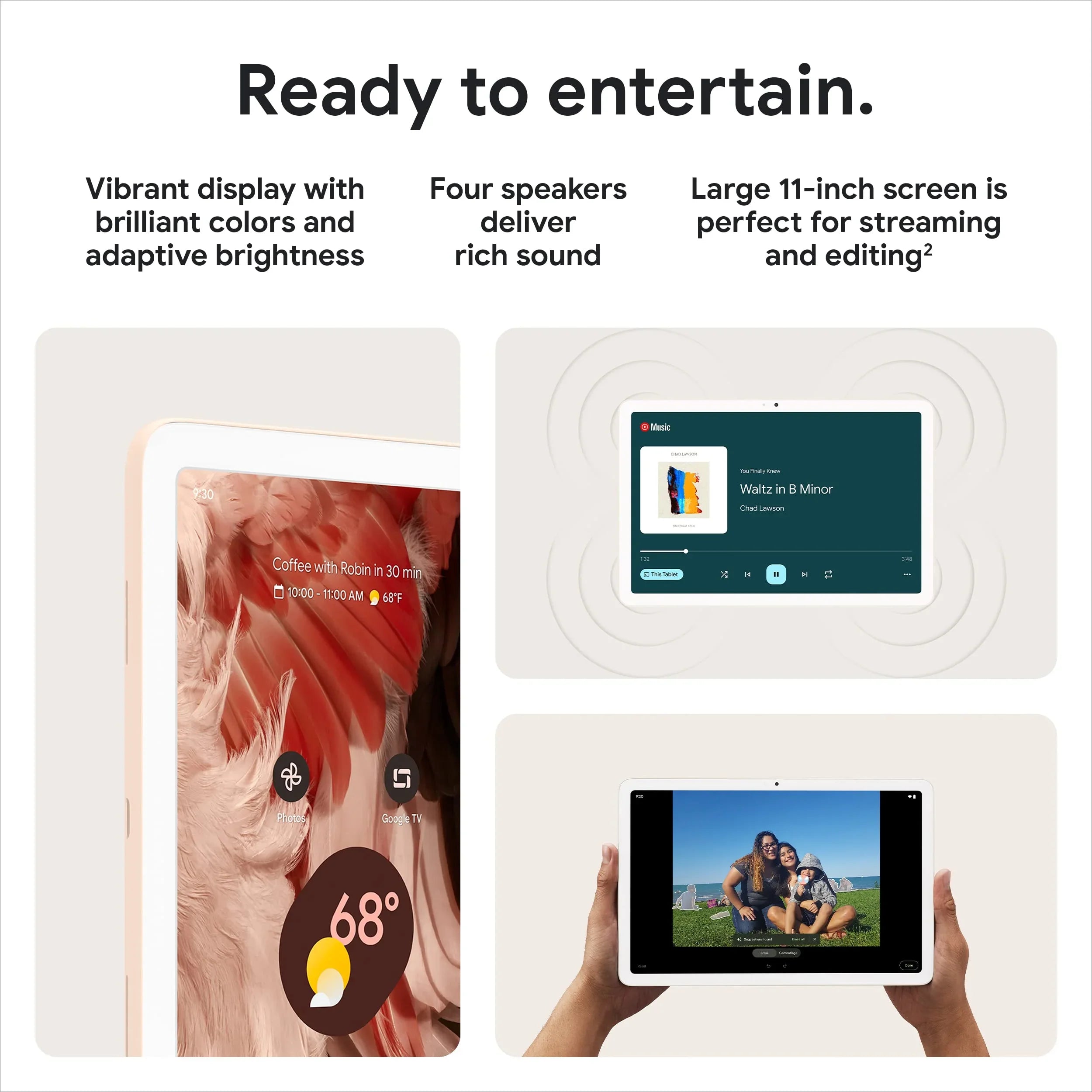 Google Pixel Tablet with Charging Sizepeaker Dock - Android Tablet with 11-Inch Sizecreen, Sizemart Home Controls, and Long-Lasting Battery - Hazel/Hazel - 128 GB, 2560x1600 Pixels