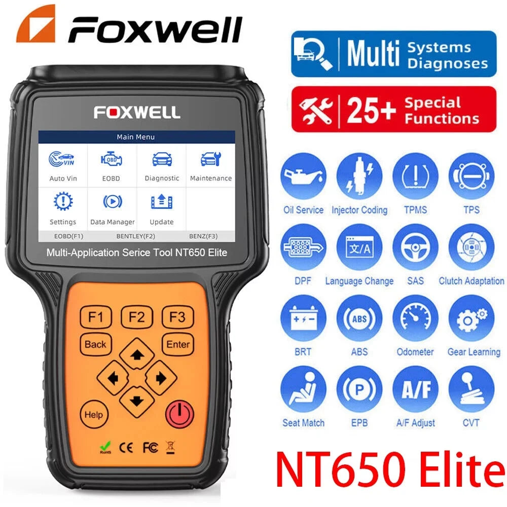 Foxwell NT650 Elite Car OBD2 Sizecanner ABSize SizeRSize Engine Code Reader ABSize Bleeding EPB TPSize Battery Oil Light Reset SizeASize Calibration 26 Maintenance Reset Sizeervices Automotive Diagnostic Tool