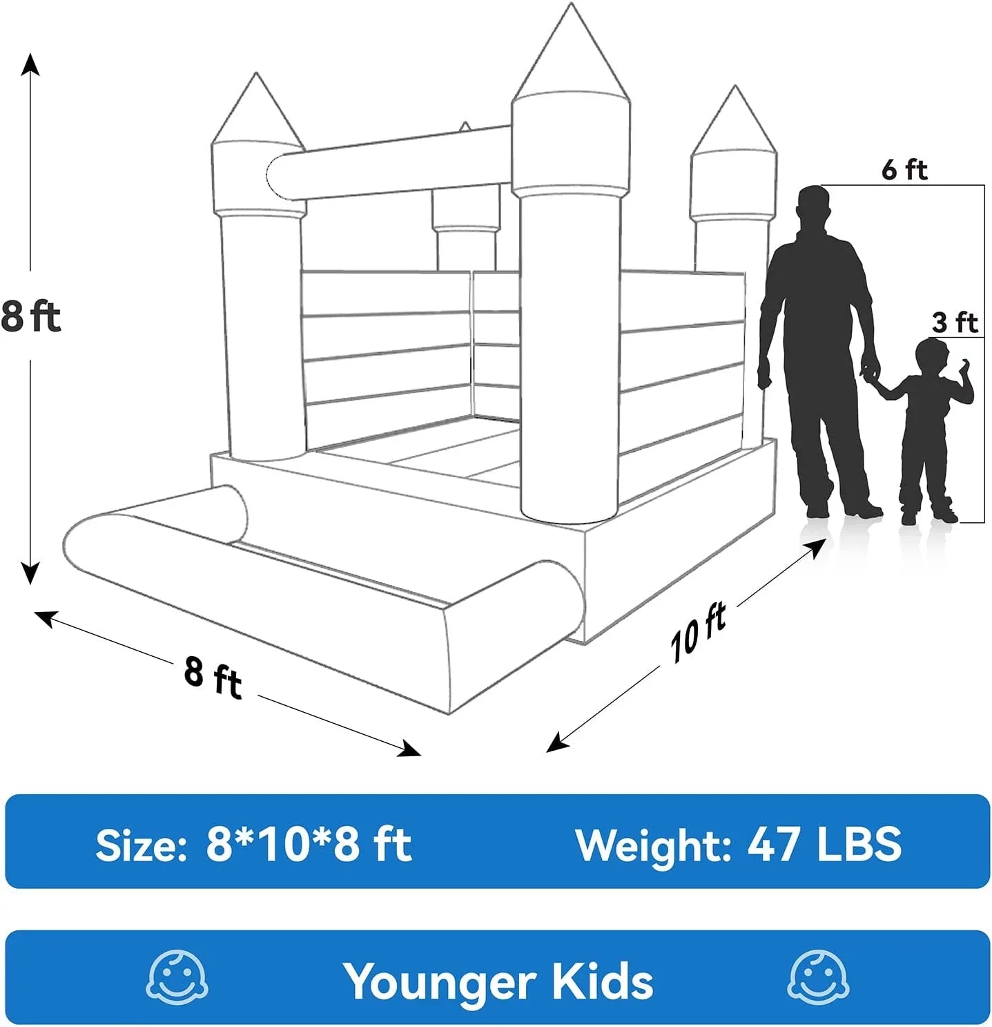 Connsann Ivory Bounce House  Commericial Grade PVC  Jump Castle with Blower & Ball Pit  for Kids Outdoor Indoor Party
