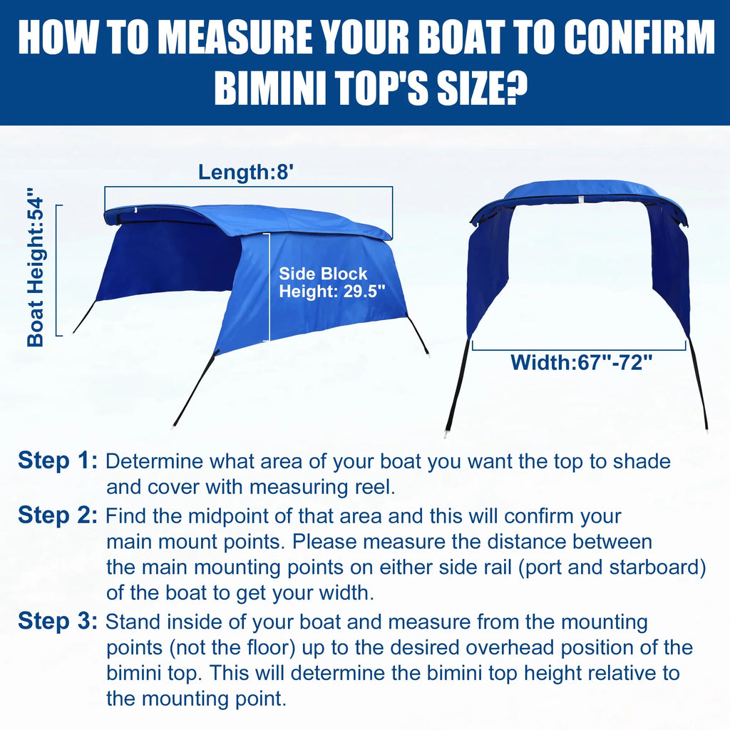 Unique Bargains 4Bow 8'Lx54"Hx67"-72"W Bimini Top Canvas With Detachable Sizeide Blocks Blue