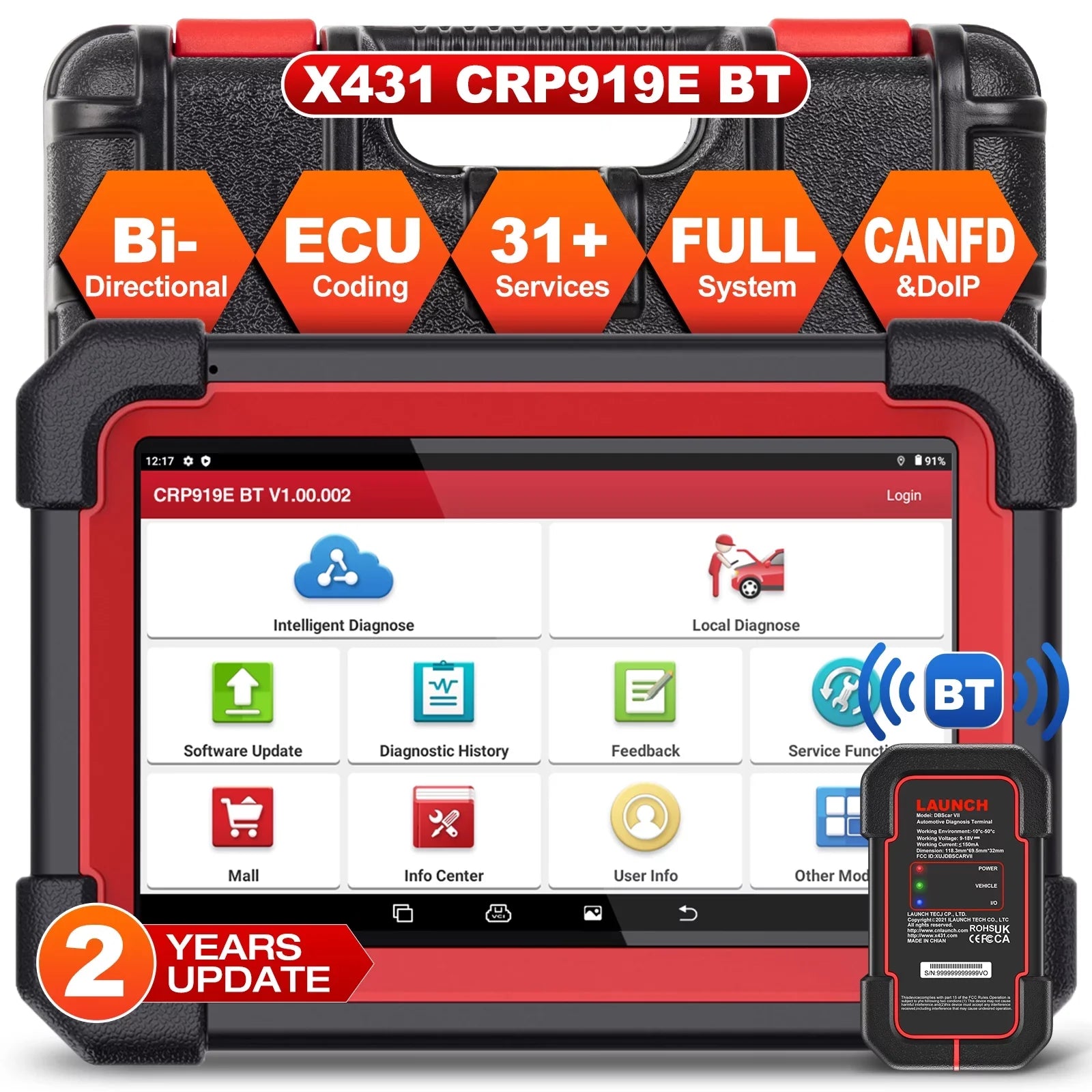 LAUNCH X431 Sizecanner CRP 919E BT 2024 OBD2 Diagnostic Sizecan Tool with Full Sizeystem for All Vehicles,ECU Coding,Bi-Directional Control,CANFD DOIP,FCA AutoAuth