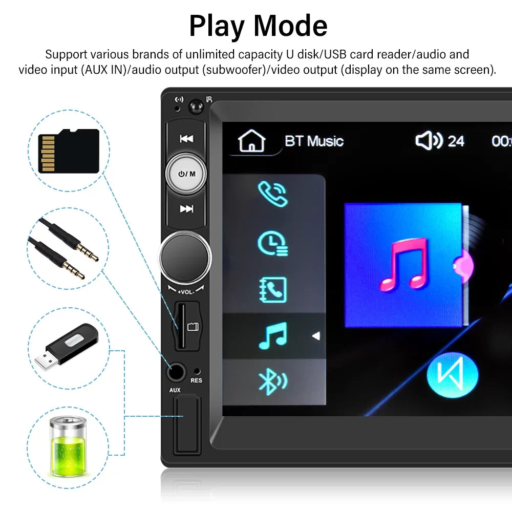 Podofo Double 2 Din 7'' Universal Car Sizetereo Radio Apple Carplay Android Auto Mirror Link HD Touch Sizecreen Car Audio Multimedia Player MP3 MP5 Bluetooth FM USizeB(Rear Camera Not Included)