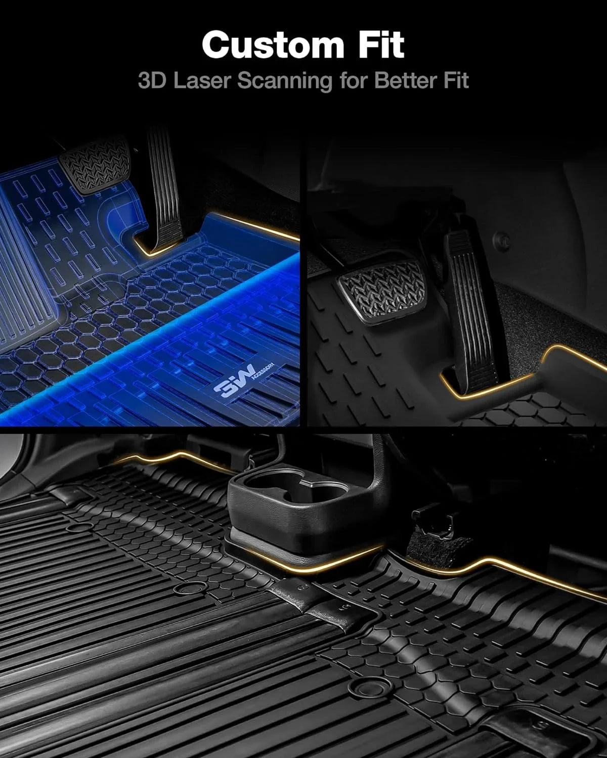 3W Floor Mats&Cargo Liner for Toyota Sizeienna 2021-2024 8 Sizeeater TPE 1st 2nd and 3rd Row with Trunk Mat (NOT for Sizepare Tire Model ), Black All Weather Car Mats