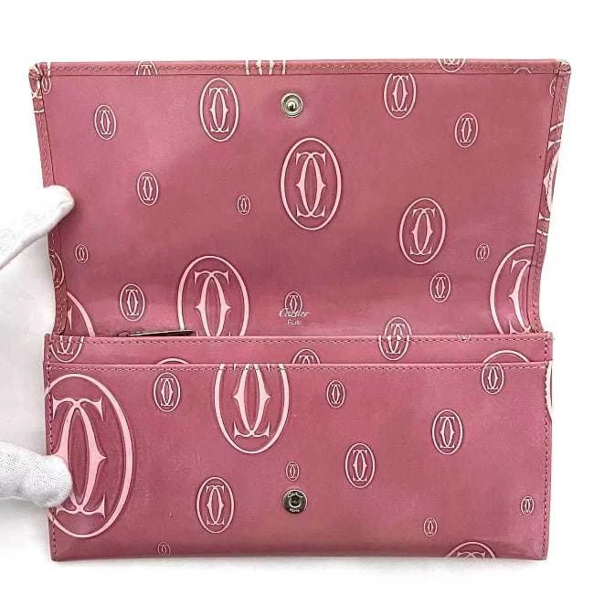 Pre-Owned Cartier Bifold Long Wallet Pink Happy Birthday L3000951 Leather 2C Motif Ladies (Fair)