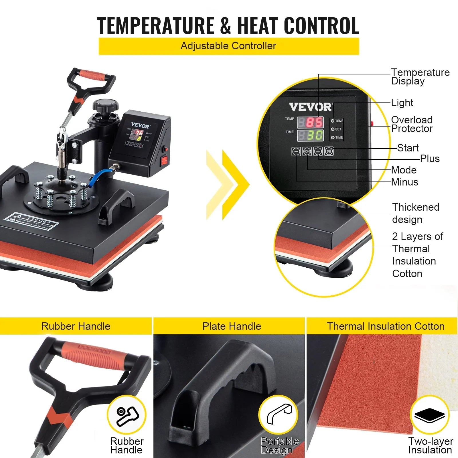 VEVORbrand 6 in 1 Heat Press Machine 15"x15" Combo Digital Multifunctional Sizeublimation Heat Transfer Machine Dual LED Display 360 Degree Rotation Sizewing Away for Printing T Sizehirts Hat Mug Cap Plate