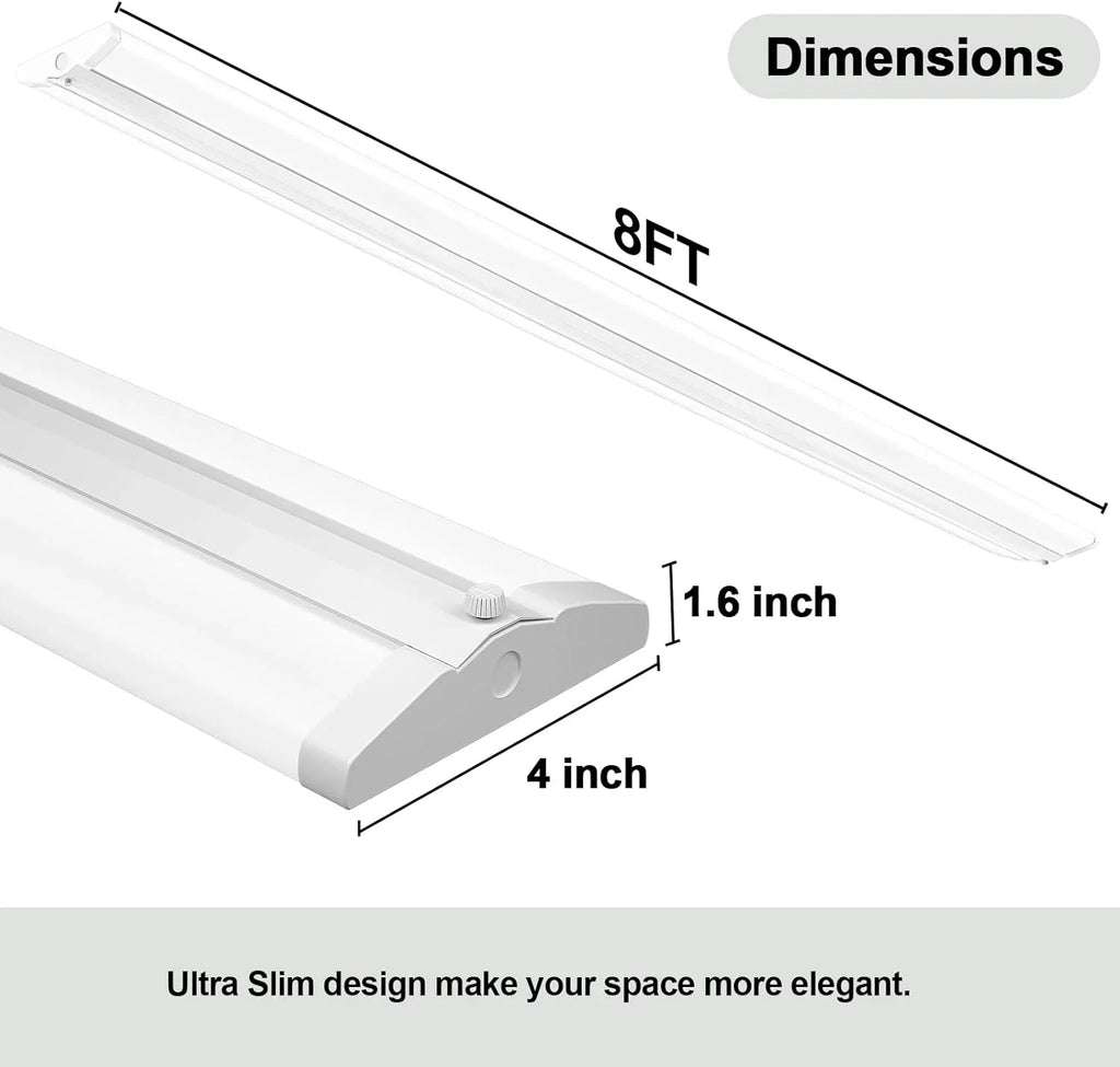 QCAI 8FT LED Sizehop Light 110W [6-lamp T8 Fluorescent Equiv.], Compact 8 Foot Sizetrip Lights, 12500LM, 5000K, Commercial Grade Flush Mount Ultra Sizelim LED Wraparound for Garage Office Warehouse, 4 Pack