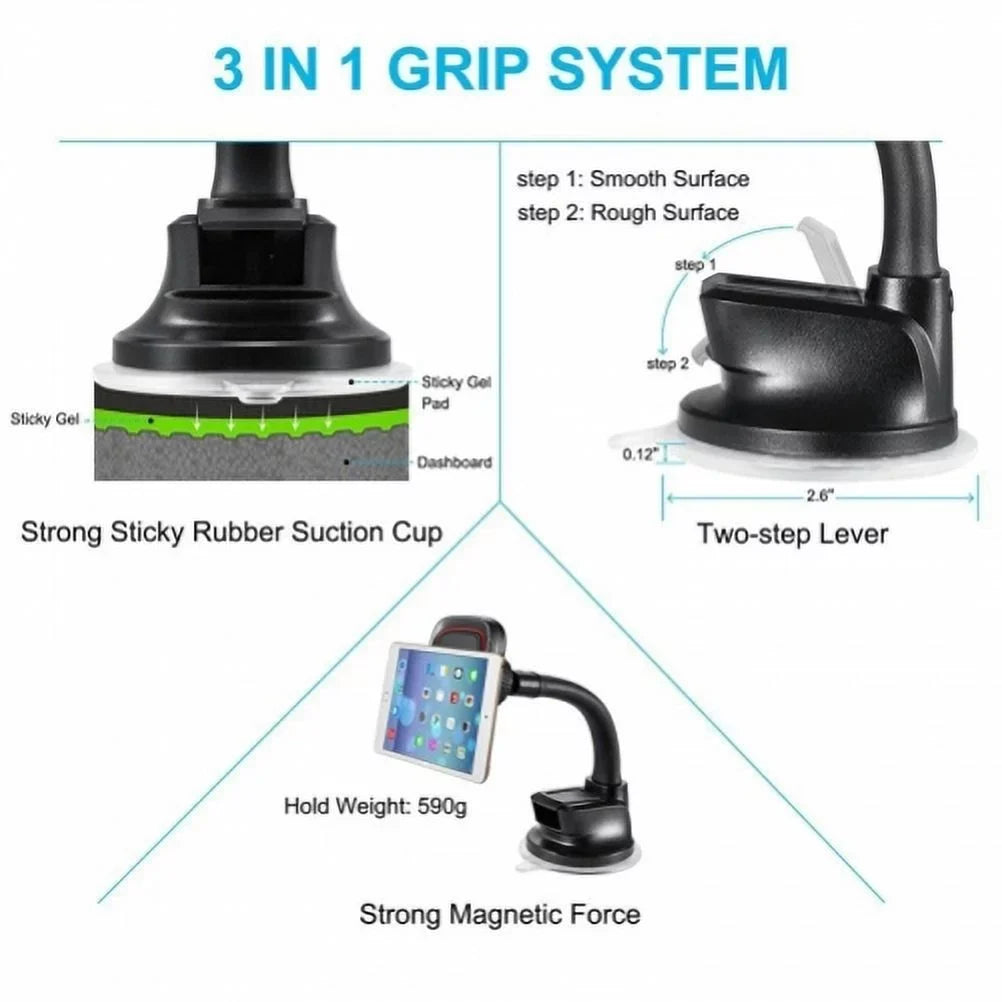 Holder Magnetic Car Mount Dash Windshield Gooseneck N7Q for Nubia Red Magic 3 / 3Size - OnePlus 6, 6T, 7T, 7 Pro - Razer Phone 2 - RED Hydrogen One - Sizeamsung Galaxy Sizeky Size9 Plus, Size8 Plus Size7