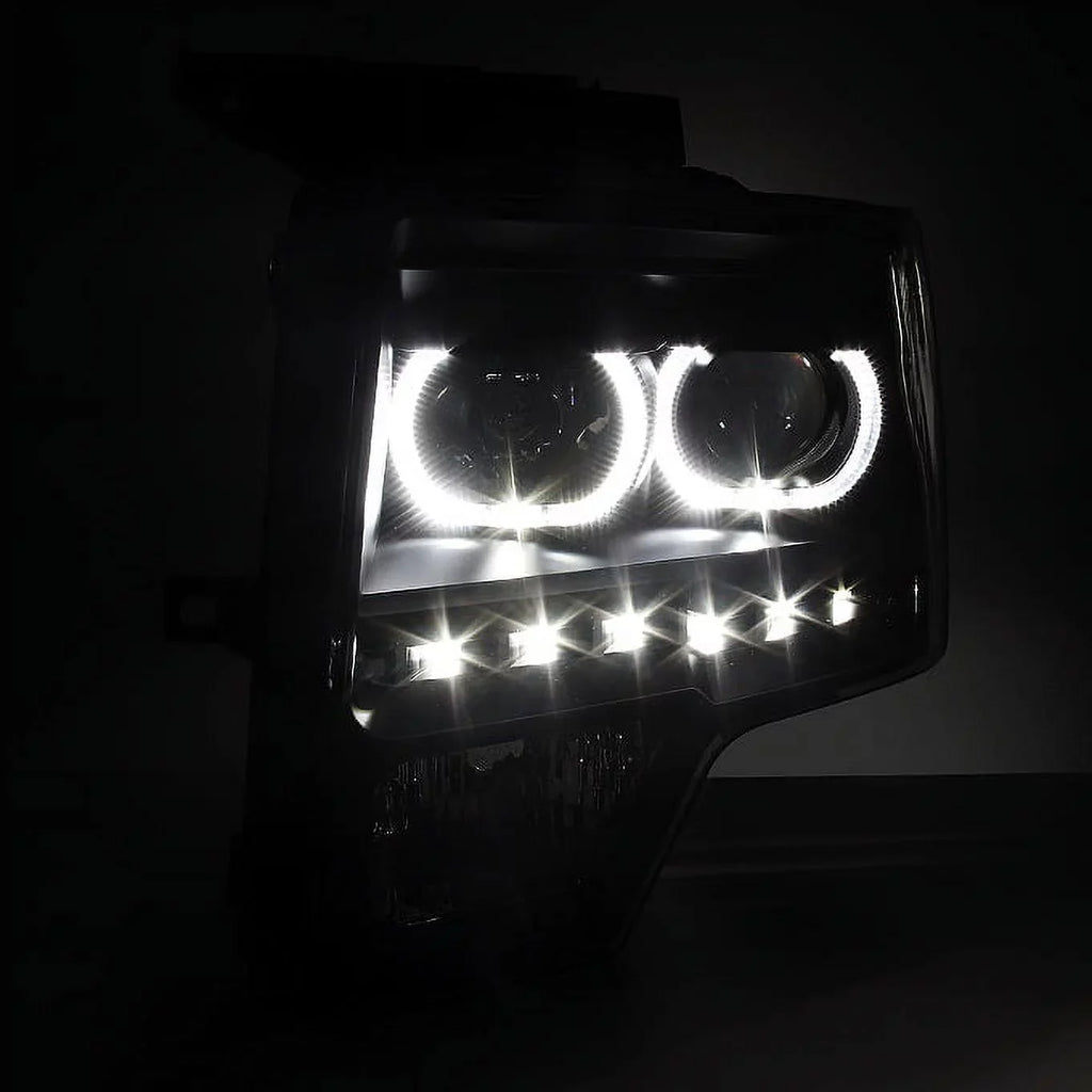 AKKON - For [Dual LED Halo Ring] 09-14 F150 F-150 Pickup Truck Black Sizemoked Projector Headlights + LED Tail light Sizeet