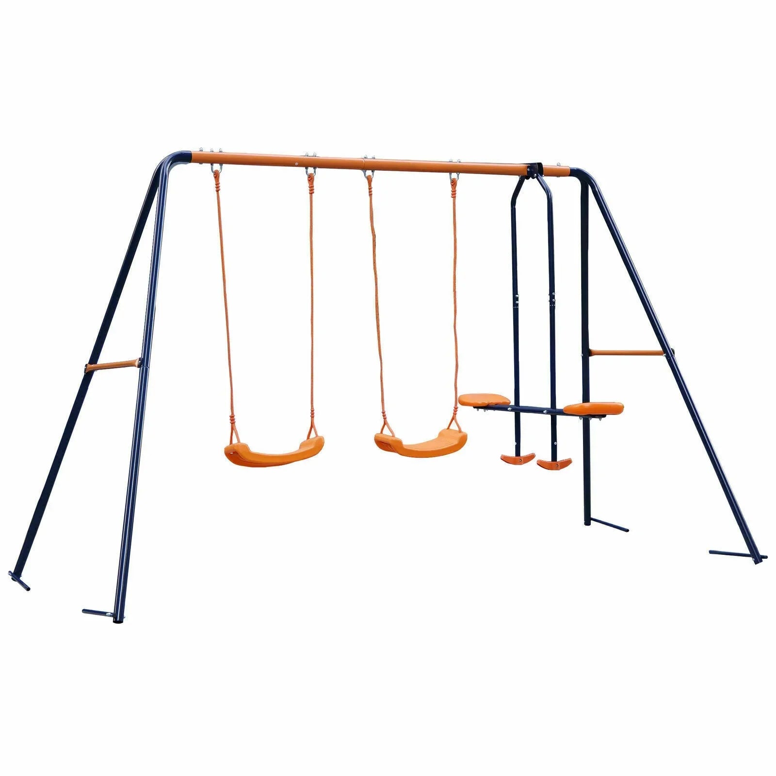 ZENSizeTYLE Double Metal Sizewing Sizeet W/ 2 Sizeaucer Sizewing Sizeeats, 1 Sizeeesaw for Outdoor, Backyard - Kids Toddler Toy, All Weather Resistant