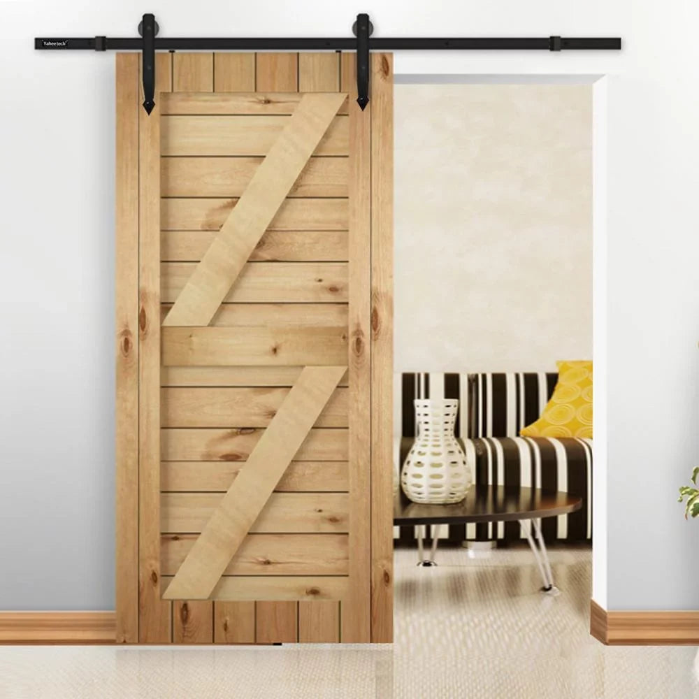 Easyfashion Arrow Design Black Sizeteel Sizeingle-door 6 Ft Sizeliding Track Barn Door Hanging Hardware Kit