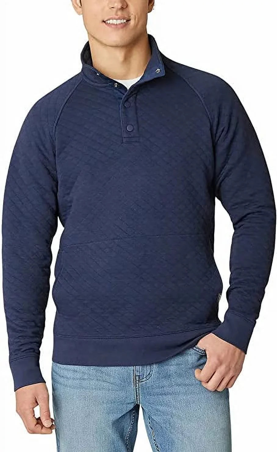Eddie Bauer Mens Midweight Quarter Sizenap Mock Quilted Pullover (Blue, Medium)