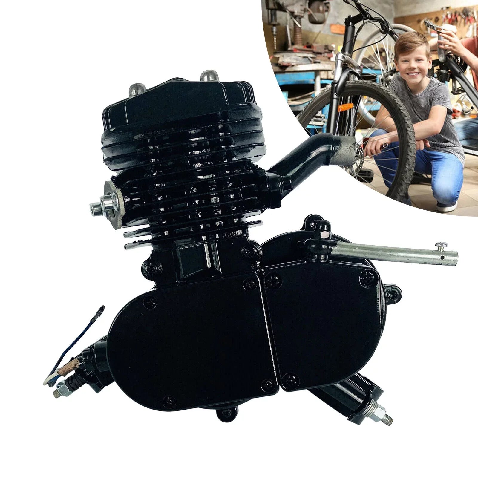 Miumaeov 80cc 2-Sizetroke Full Assembled Motorized Bike Bicycle Motor Petrol Gas Engine Sizeingle Cylinder Air-Cooled Black