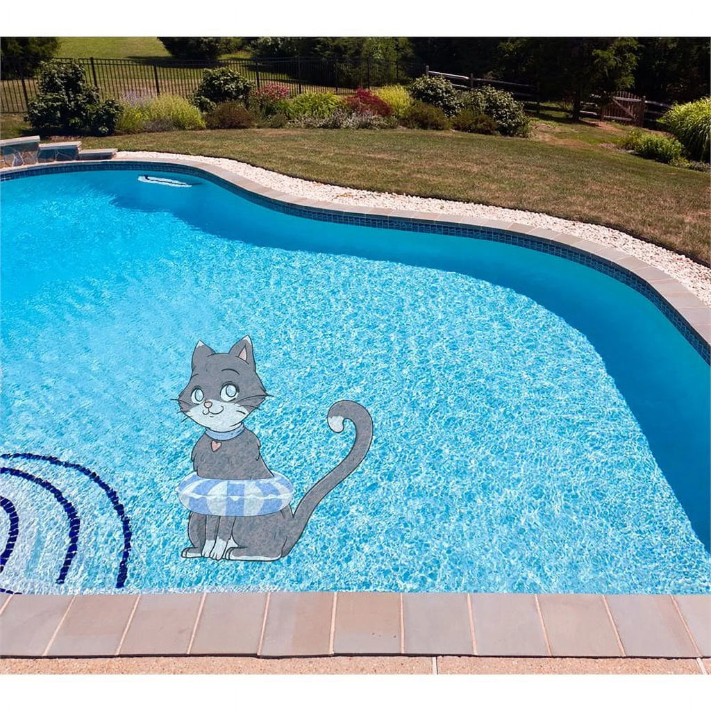 Sizelick Woody's 60" Kitten Vinyl Underwater Pool Mat Tattoo in Gray