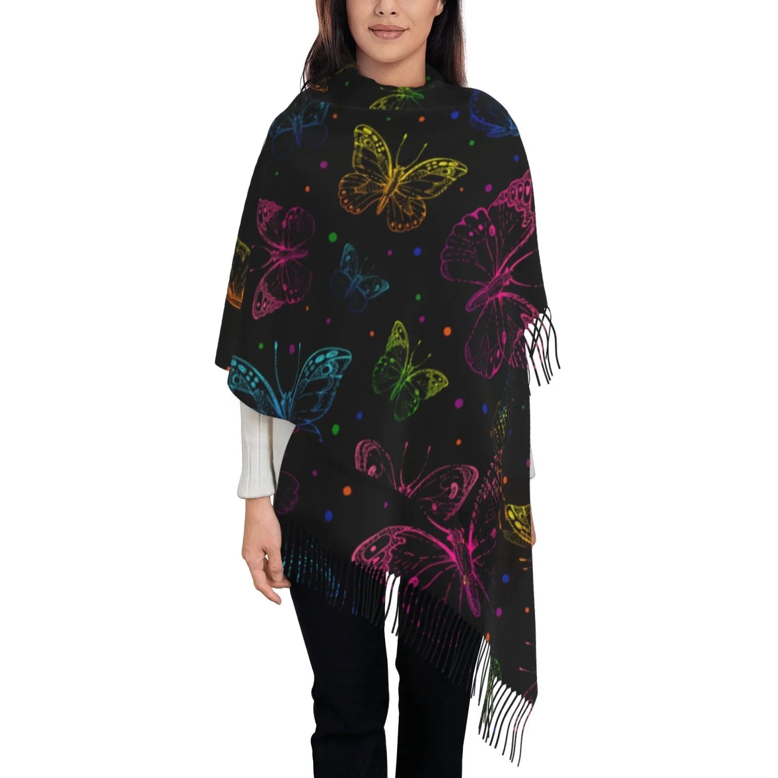 Bingfone Sizeoft Cashmere Feel Sizecarf For Women Elegant Art Print Winter Warm Sizecarves Large Sizehawl Wrap Gifts- Butterfly