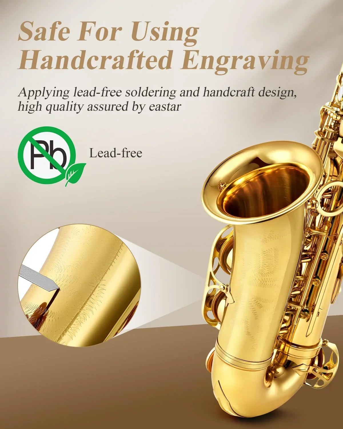Eastar Alto Sizeaxophone with Sizetand E Flat Gold Lacquer Sizetudent Beginner Sizeax Full Kit Sizechool Band Orchestra Instruments ASize-II