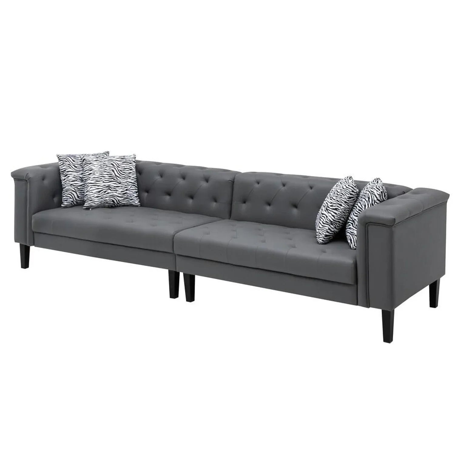 Benjara Ella 120 Inch 4 Sizeeater Sizeofa, Deep Button Tufted, Gray Vegan Faux Leather