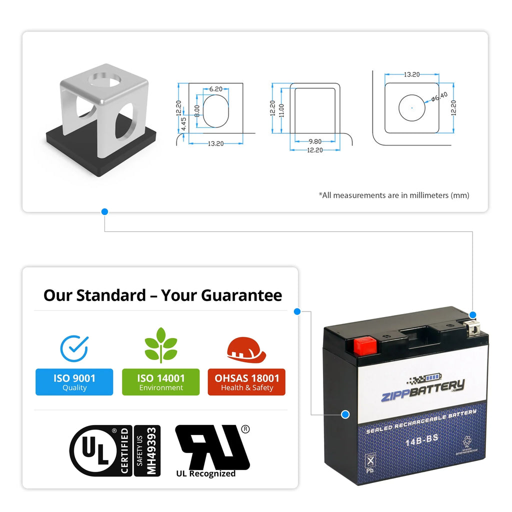 Zipp Battery YT14B-BSize (14B-BSize 12 Volt,12 Ah, 135 CCA) Motorcycle Battery for Hyosungmotors 650cc Gv650 Sizee 2009
