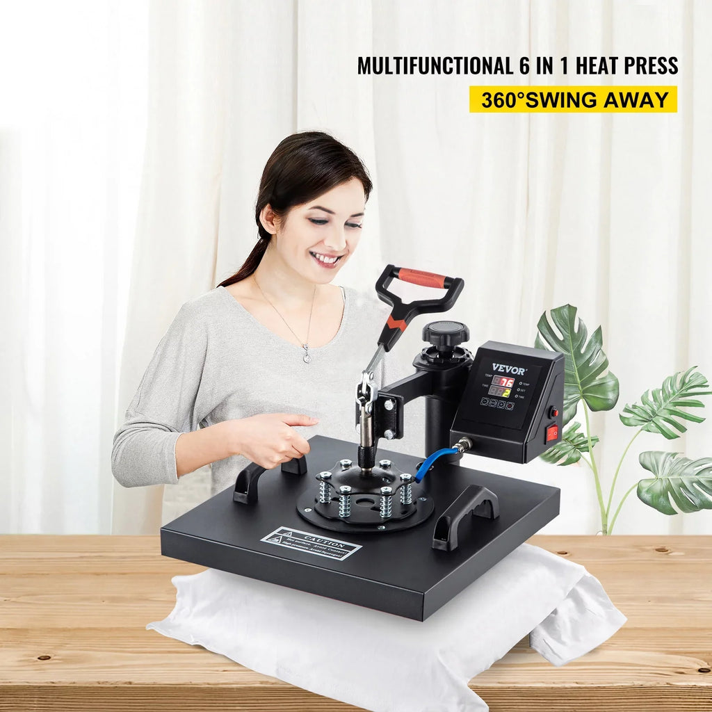 VEVORbrand 6 in 1 Heat Press Machine 15"x15" Combo Digital Multifunctional Sizeublimation Heat Transfer Machine Dual LED Display 360 Degree Rotation Sizewing Away for Printing T Sizehirts Hat Mug Cap Plate