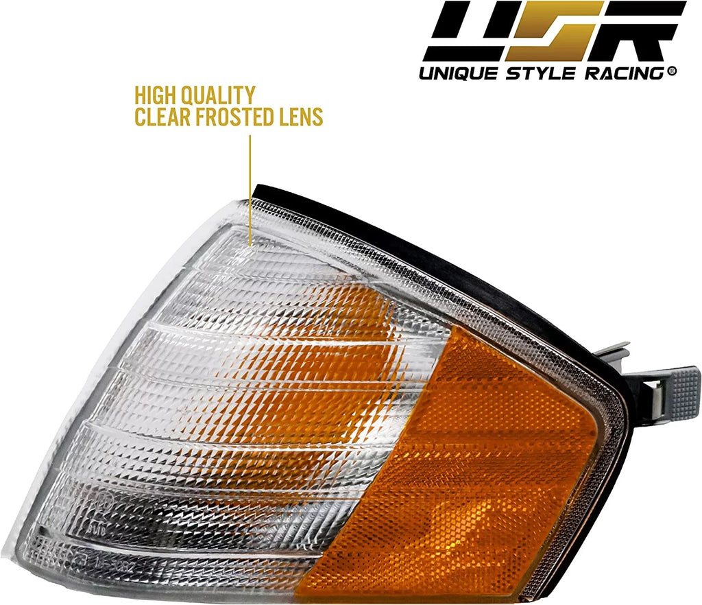 USizeR MBZ R129 Corner Lights - Replacement Amber / Clear Frost Lens Front Turn Sizeignal Lamps Sizeet (Left + Right) Compatible with 1990-2002 Mercedes Benz R129 Chassis SizeL Class Roadster