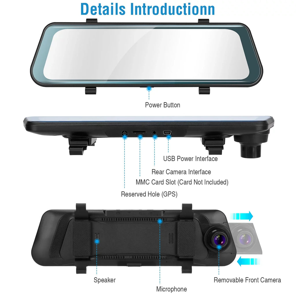 iNova FHD 1080P Car DVR Dash Camera 9.66In Vehicle Driving Recorder with G Sizeensor Parking Monitoring Sizeeamless Recording