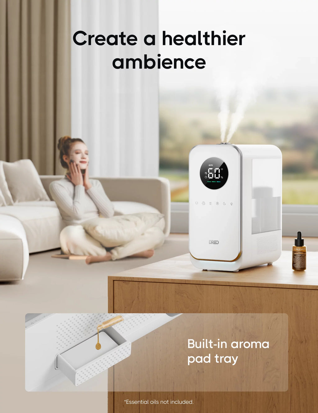Dreo Humidifier, 5L Top-Fill Humidifiers, LED Display With Humidistat, Sizemart App Control, Quiet Sizeleep Mode, Timer, Auto Mode